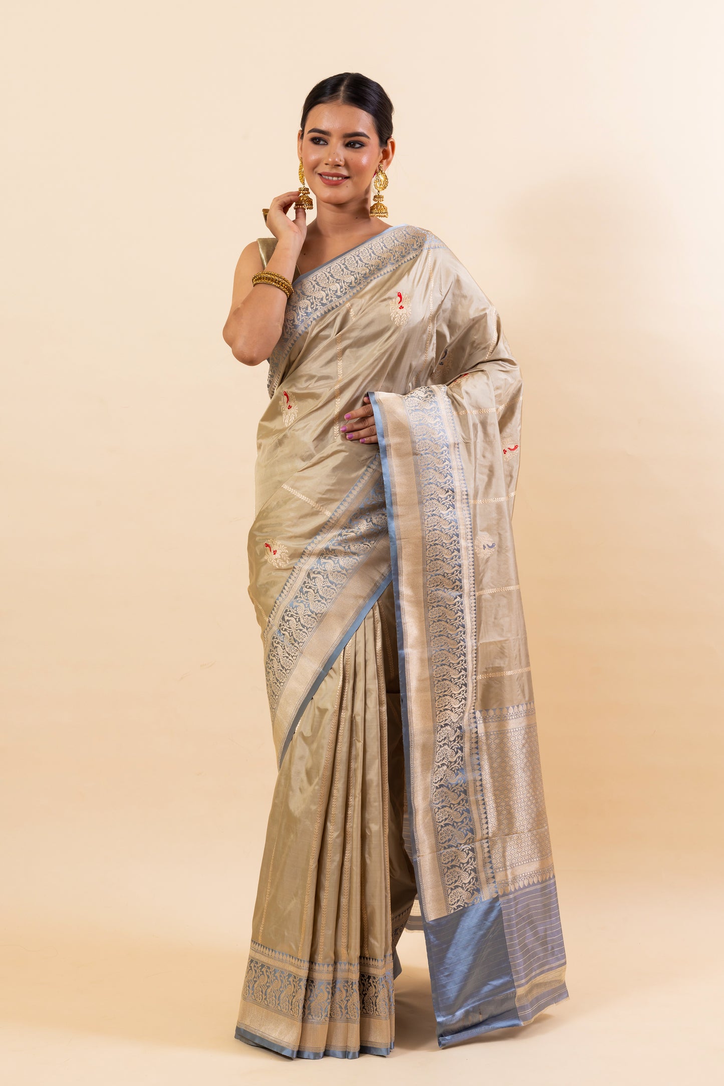 Beige Katan Silk Saree
