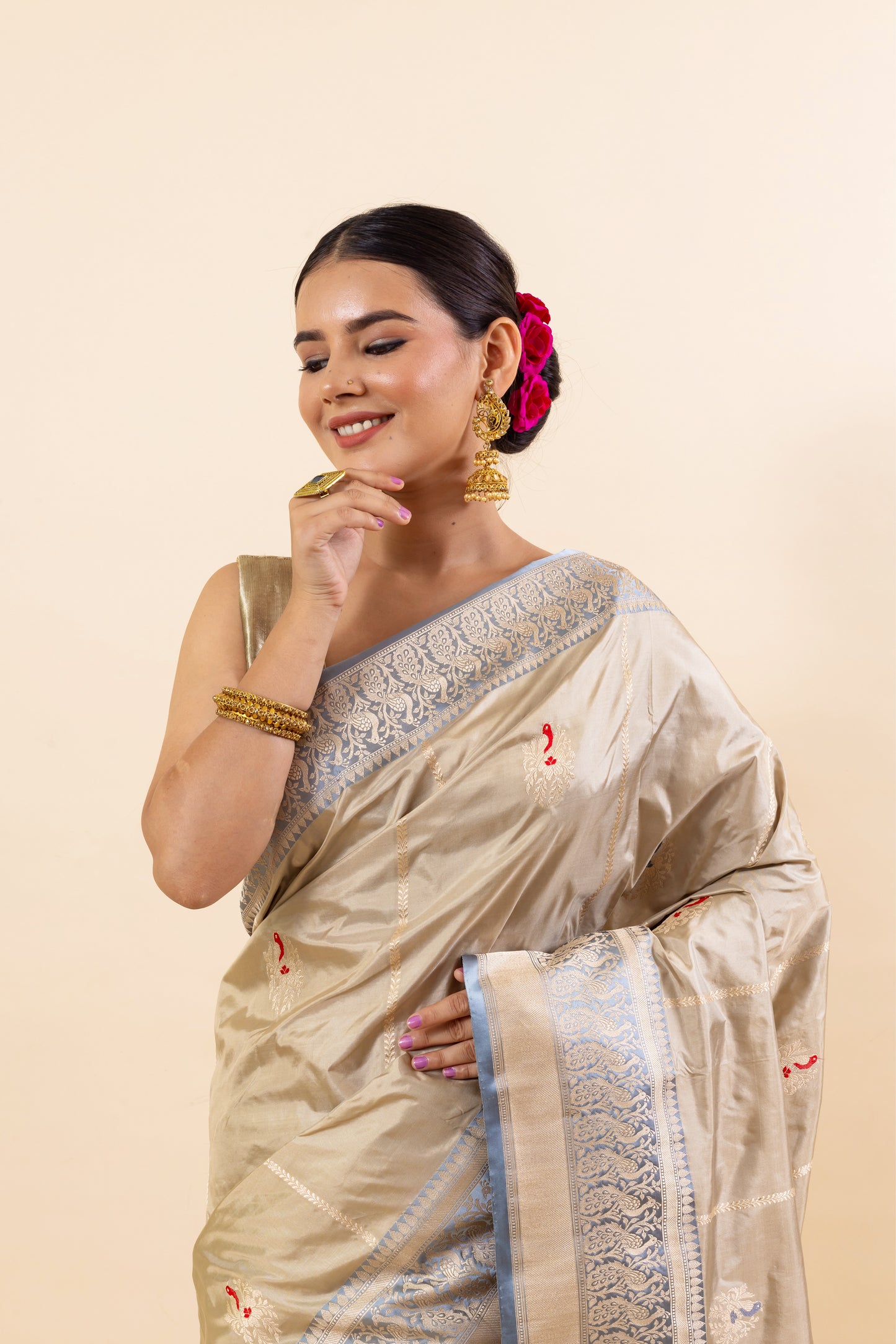 Beige Katan Silk Saree