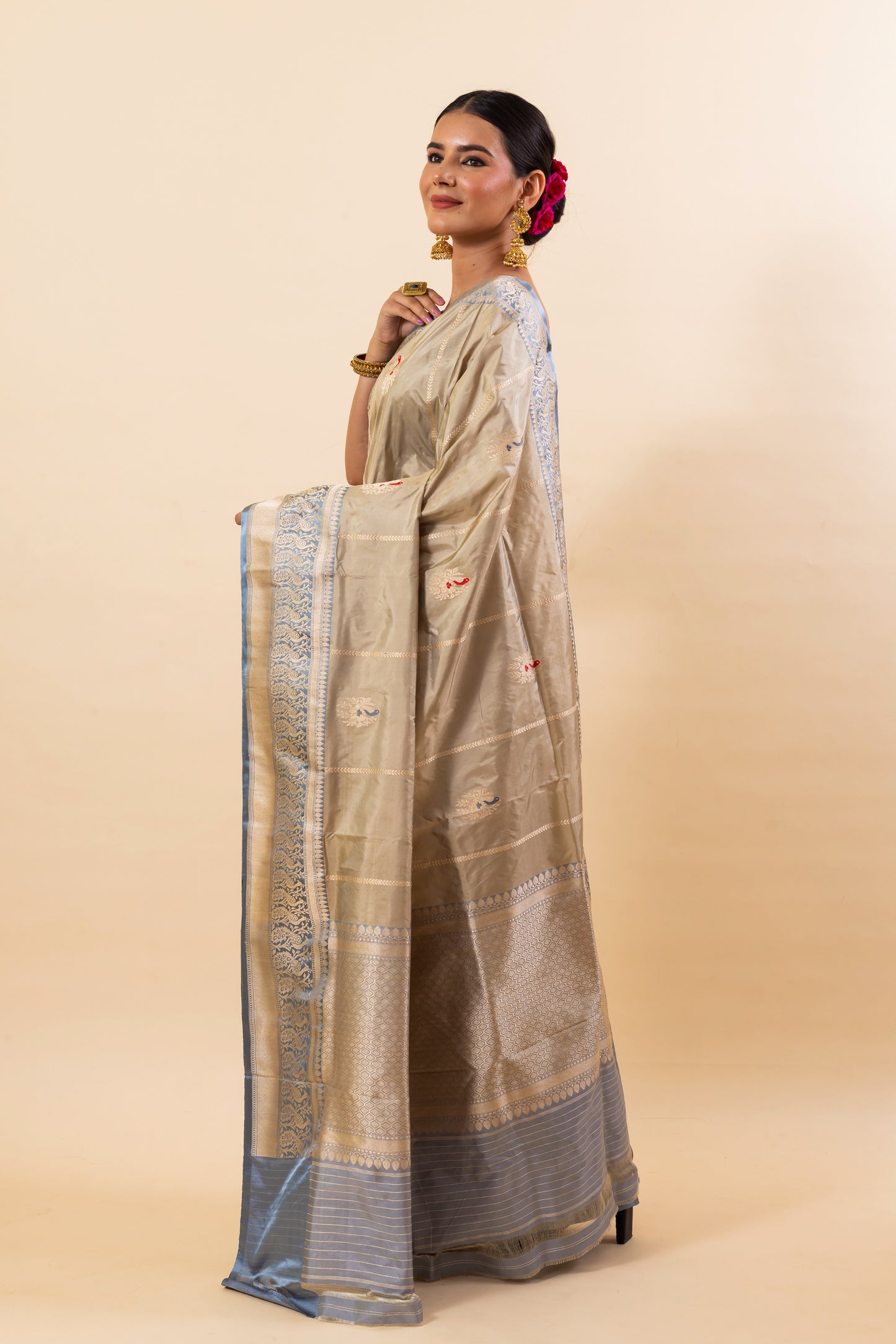 Beige Katan Silk Saree