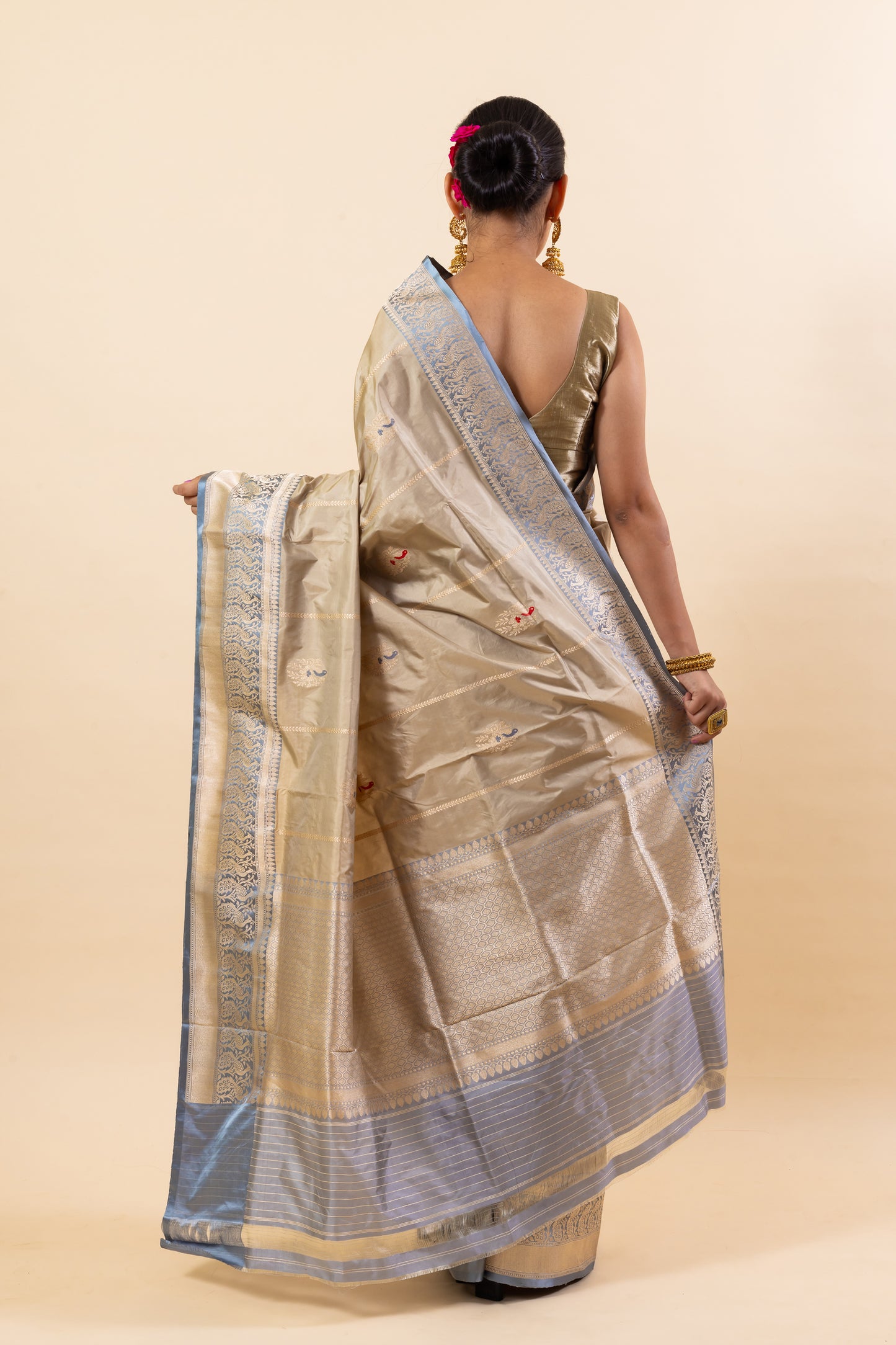 Beige Katan Silk Saree