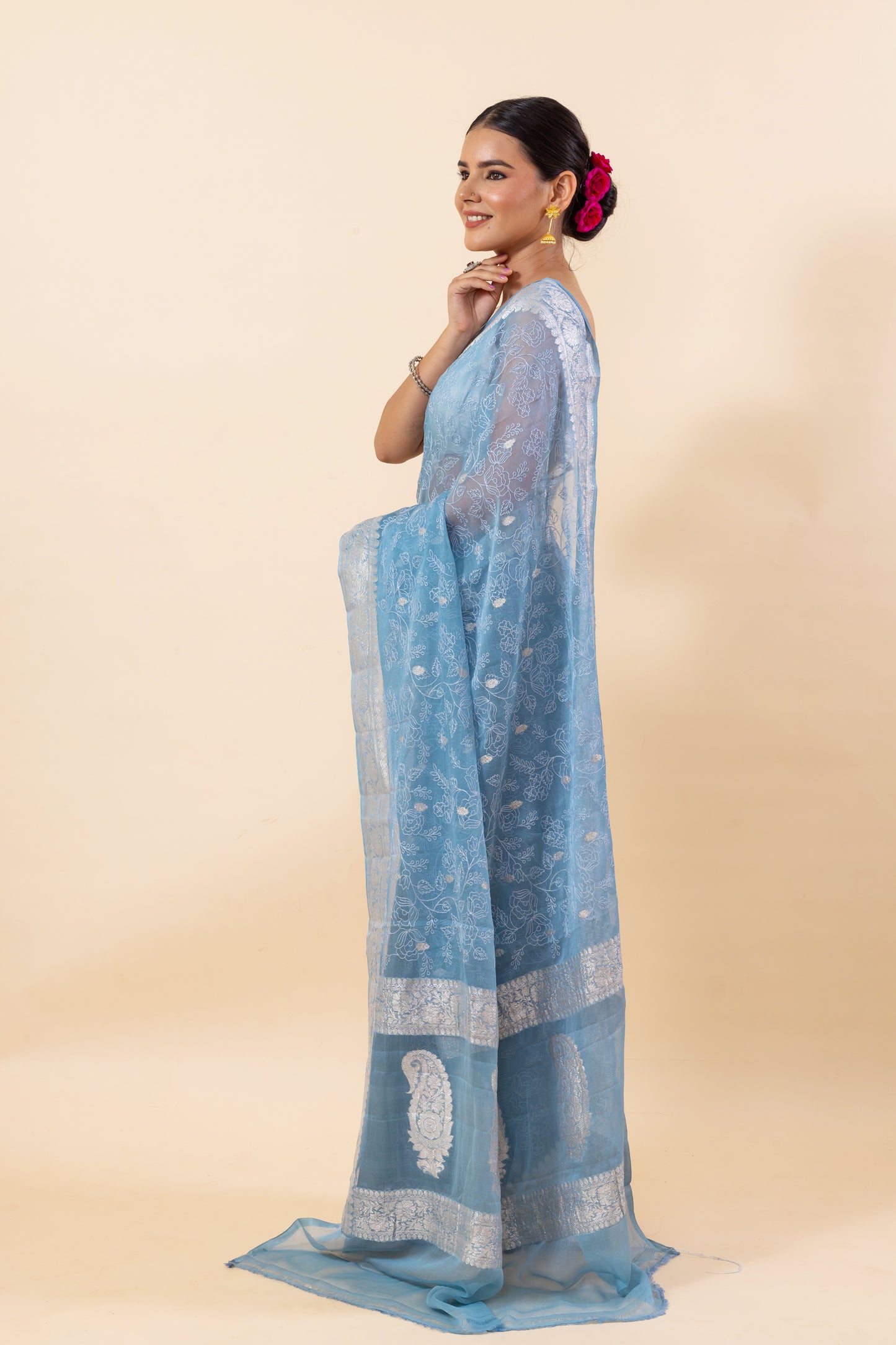 Bluish Grey Chiffon Saree