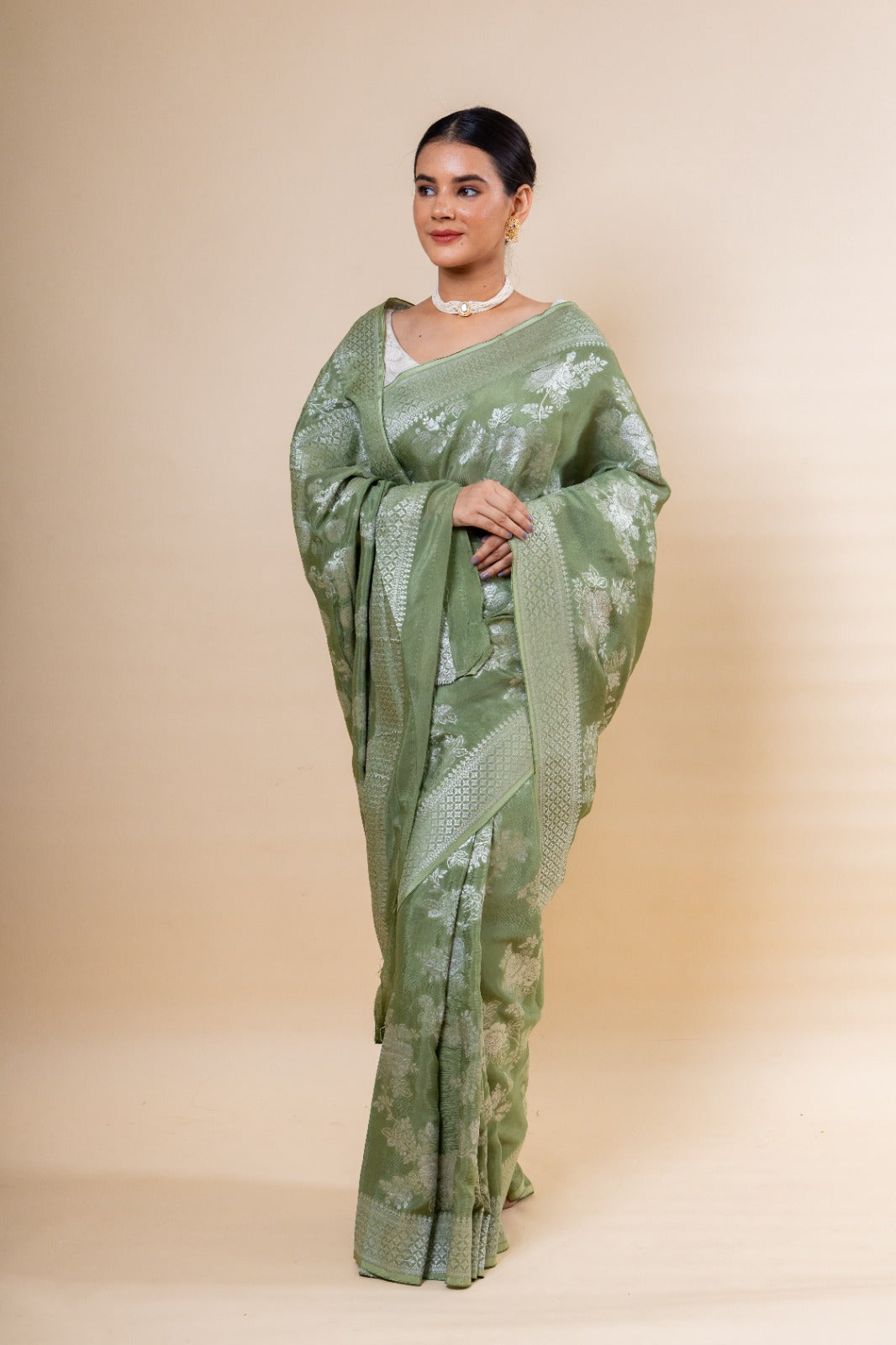 Pista Green Crepe Saree