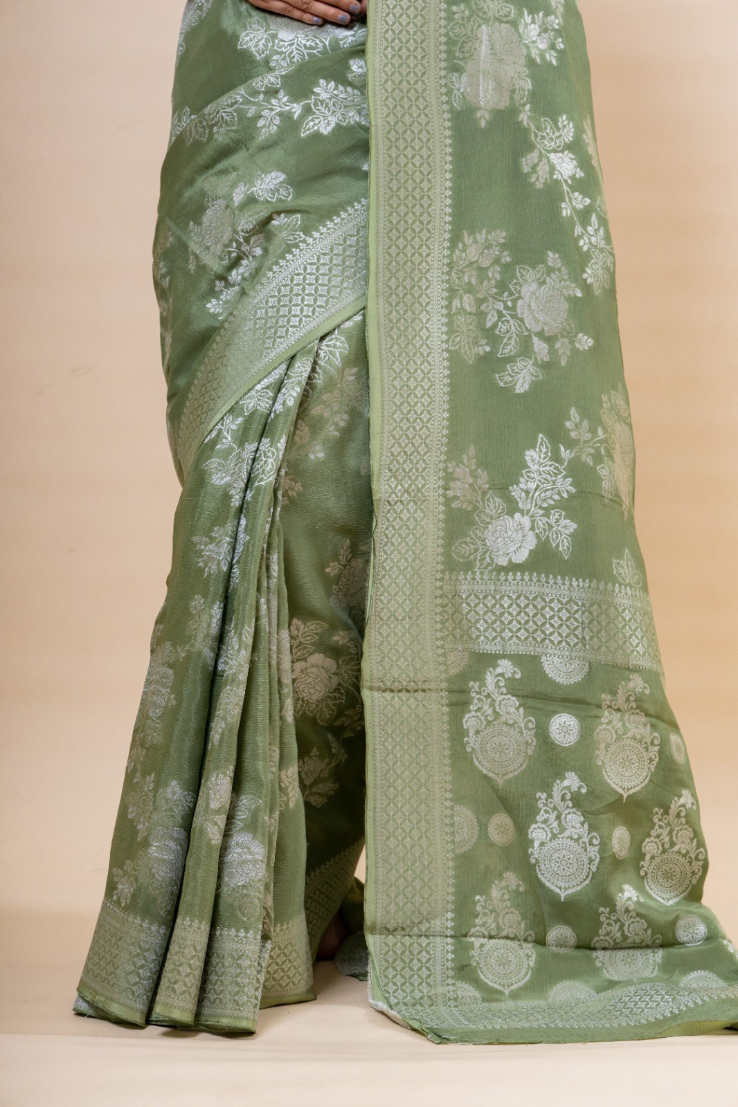 Pista Green Crepe Saree