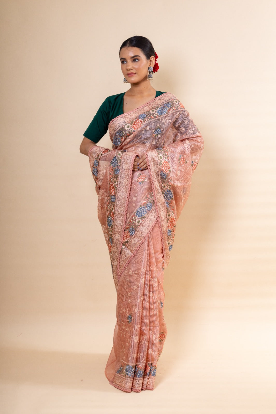 Peach Kota Silk Saree