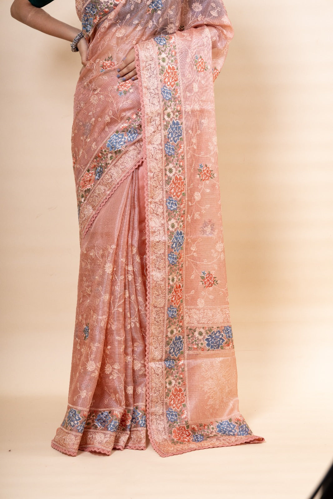 Peach Kota Silk Saree