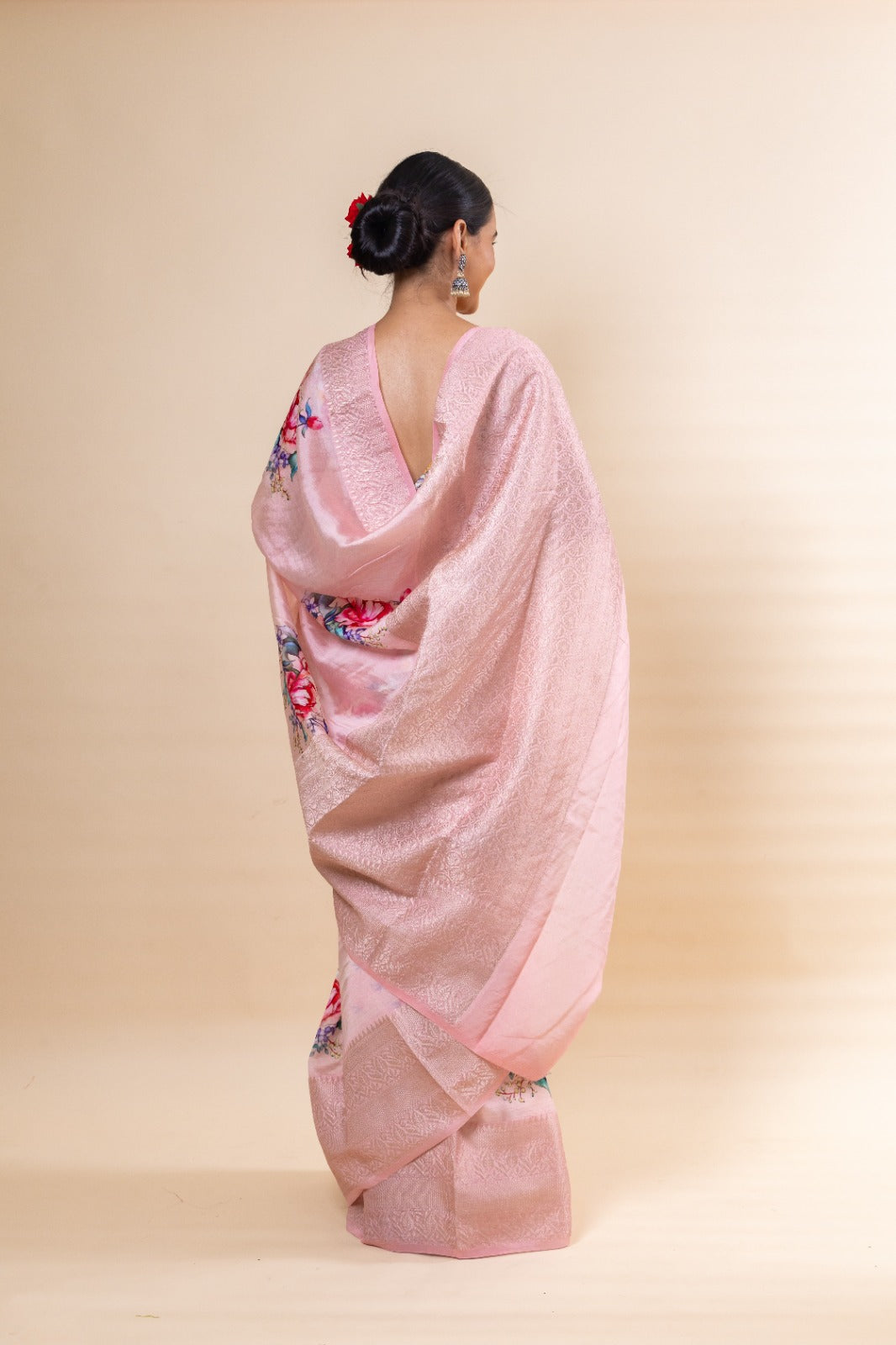 Pink Purna Silk Floral Printed Saree