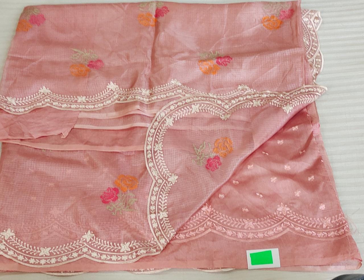 Gajri Pink Kota Silk Scallop Embroidered Saree