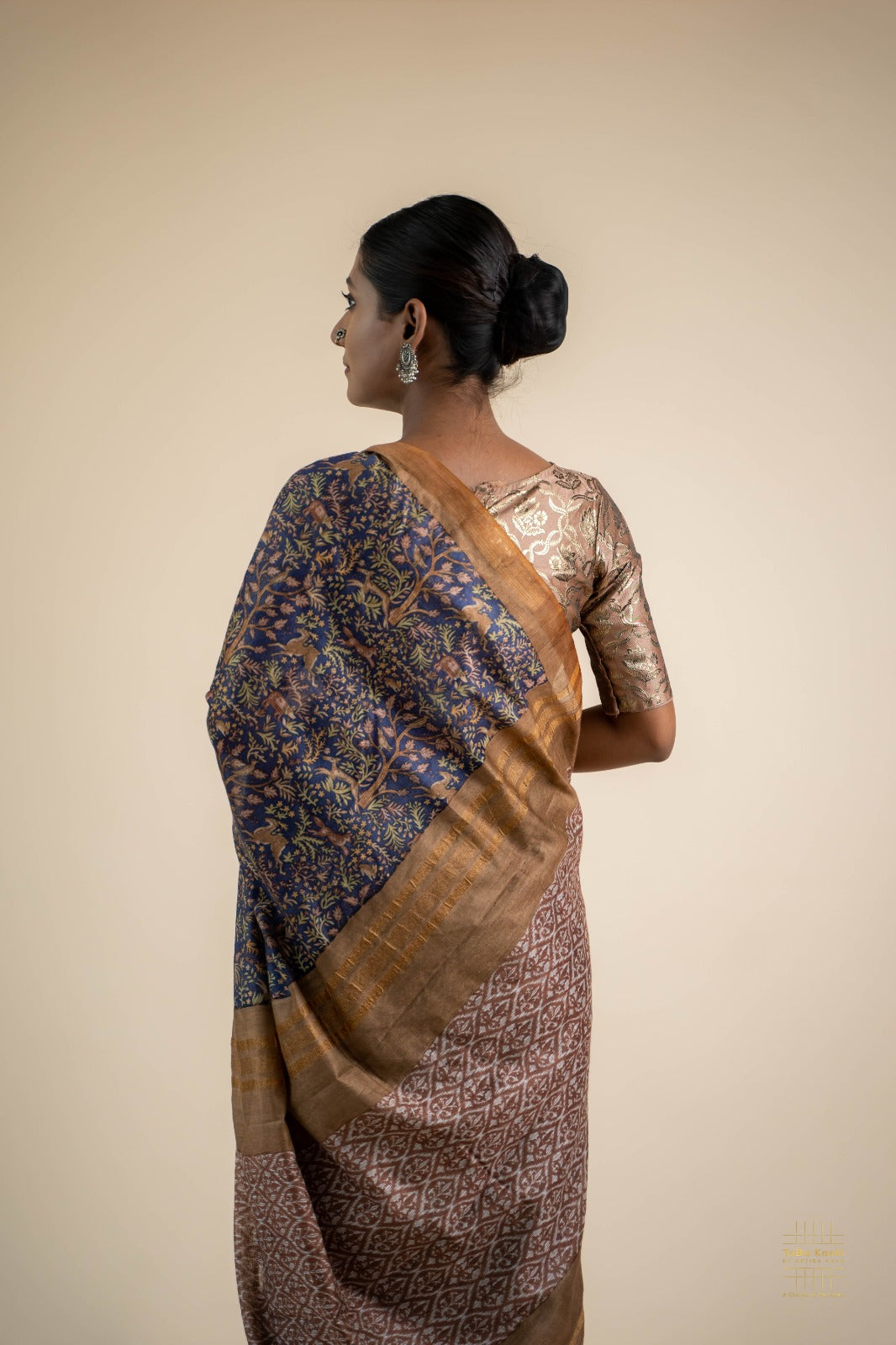 Digitally Printed Navy Blue Munga Silk Saree