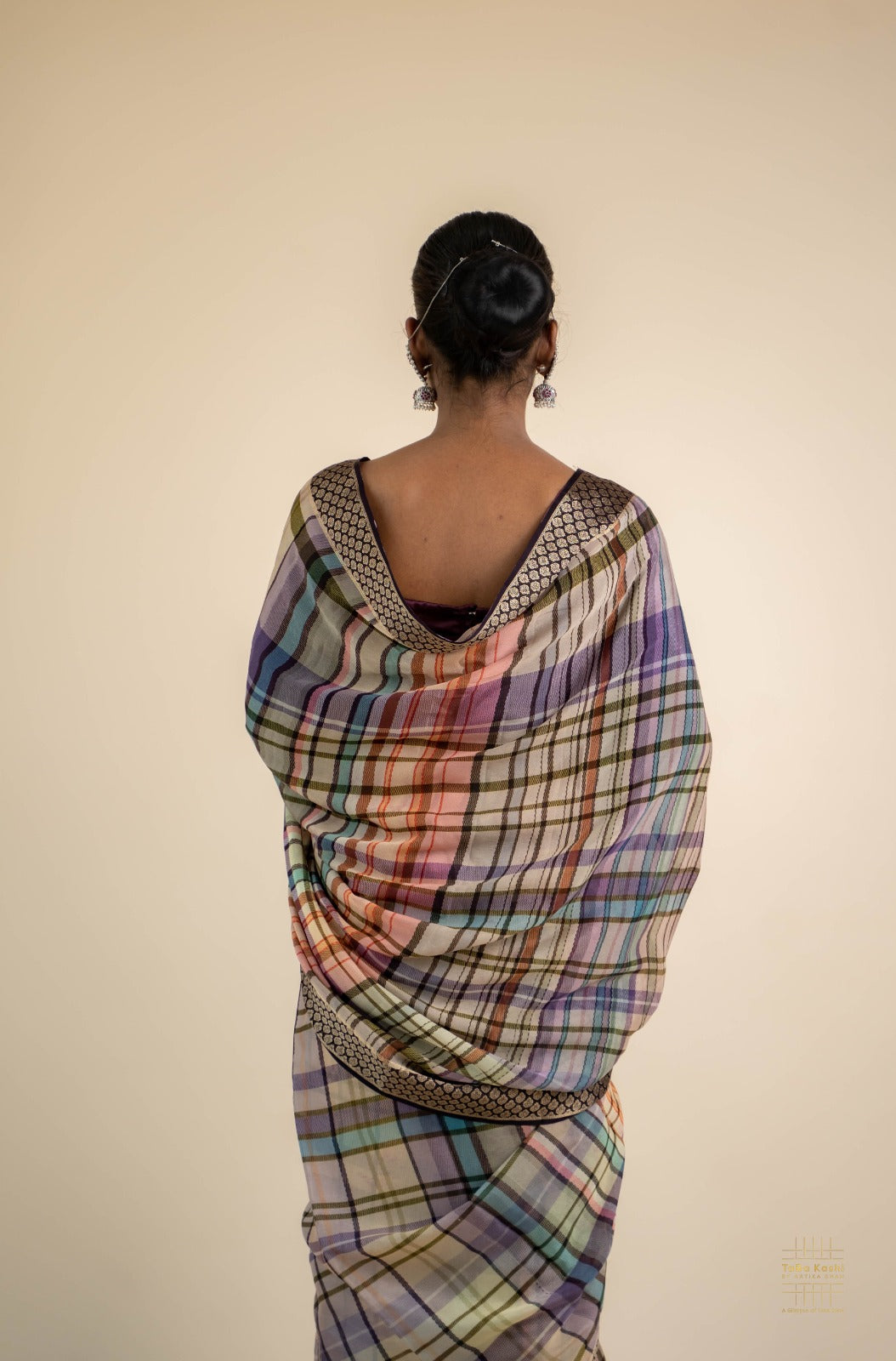 Multicolor Hand-block printed Saree with Zari Border