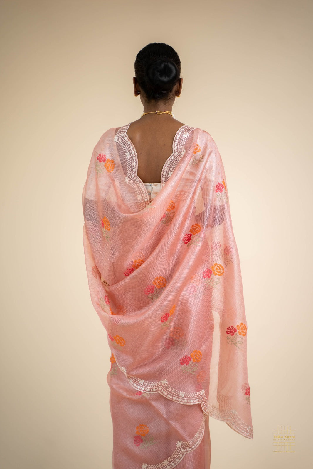 Gajri Pink Kota Silk Scallop Embroidered Saree