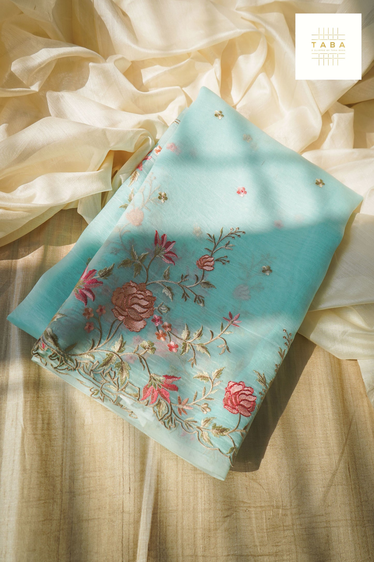 Aqua Blue Kora Resham Saree