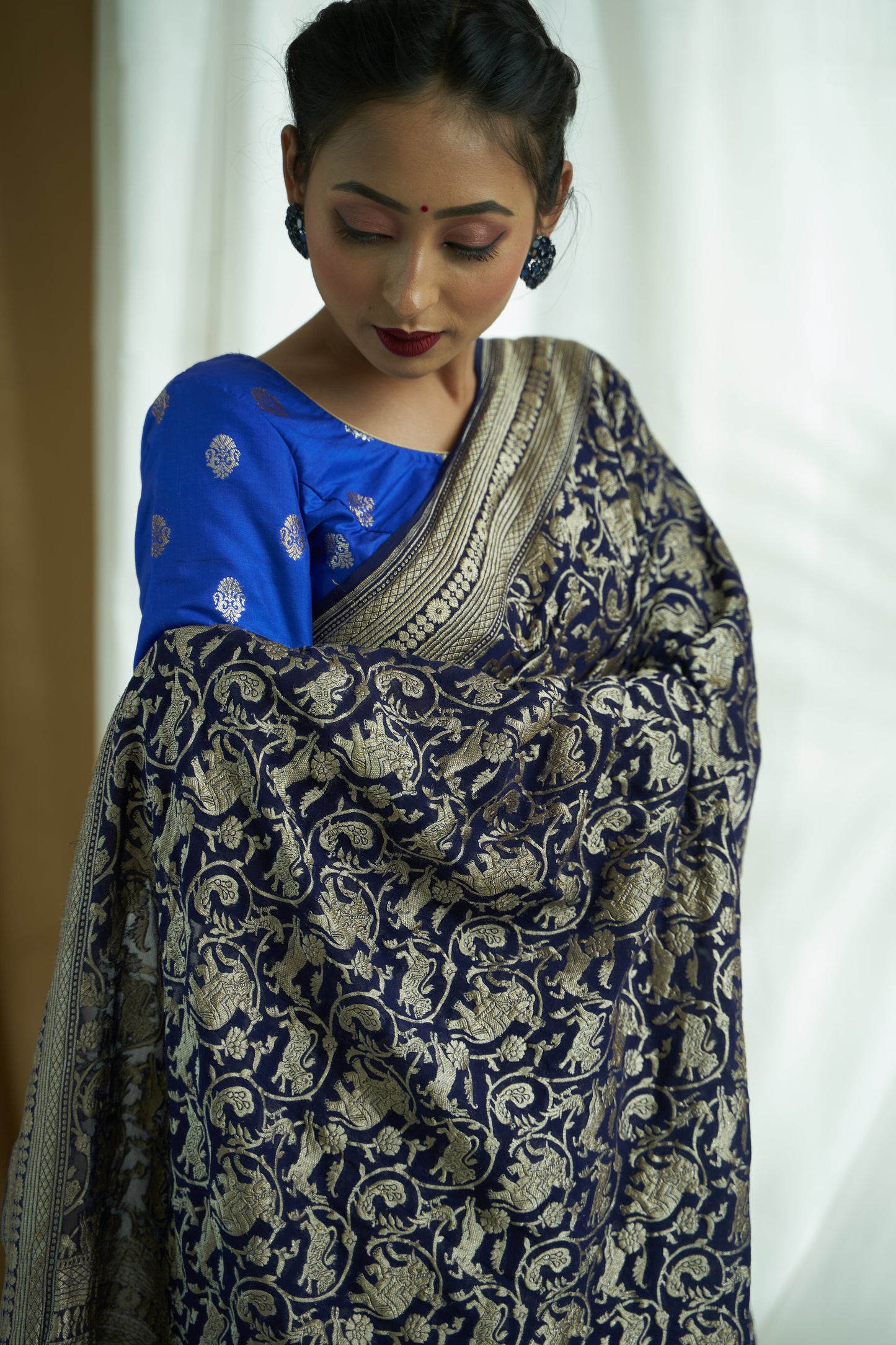Raina' Navy Blue Pure khaddi Saree