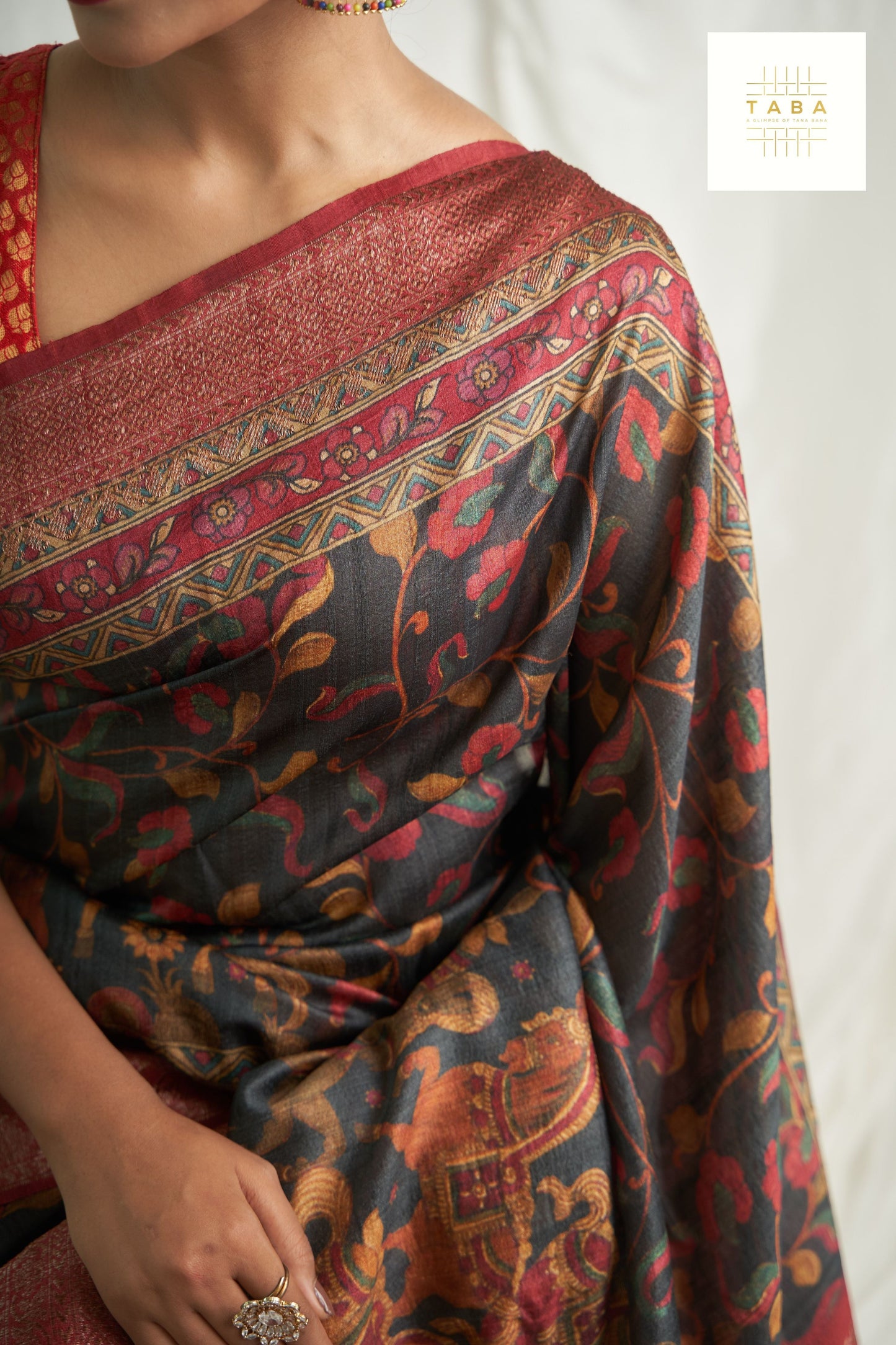 Black Base Multi Kalamkari Tusser Saree