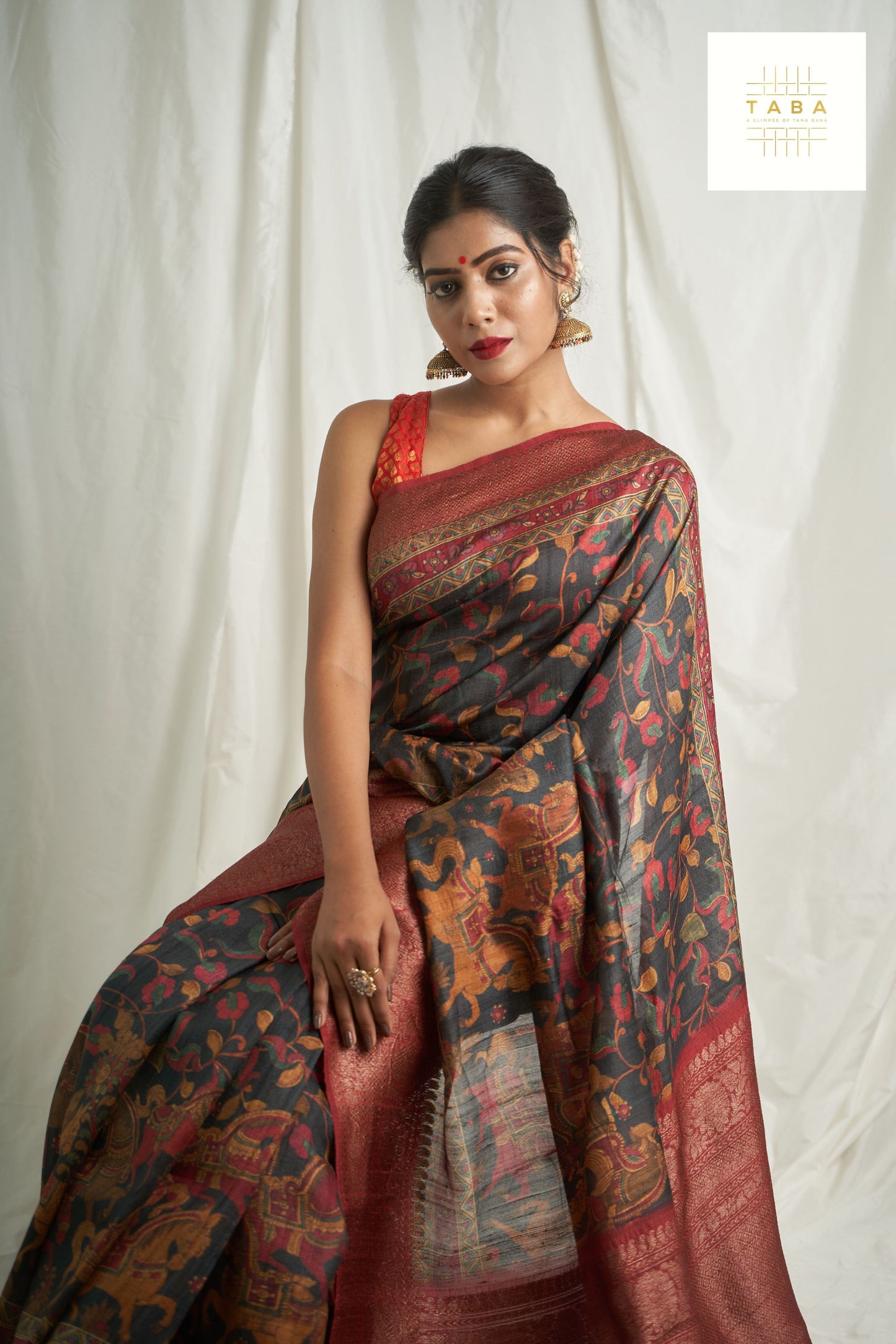 Black Base Multi Kalamkari Tusser Saree