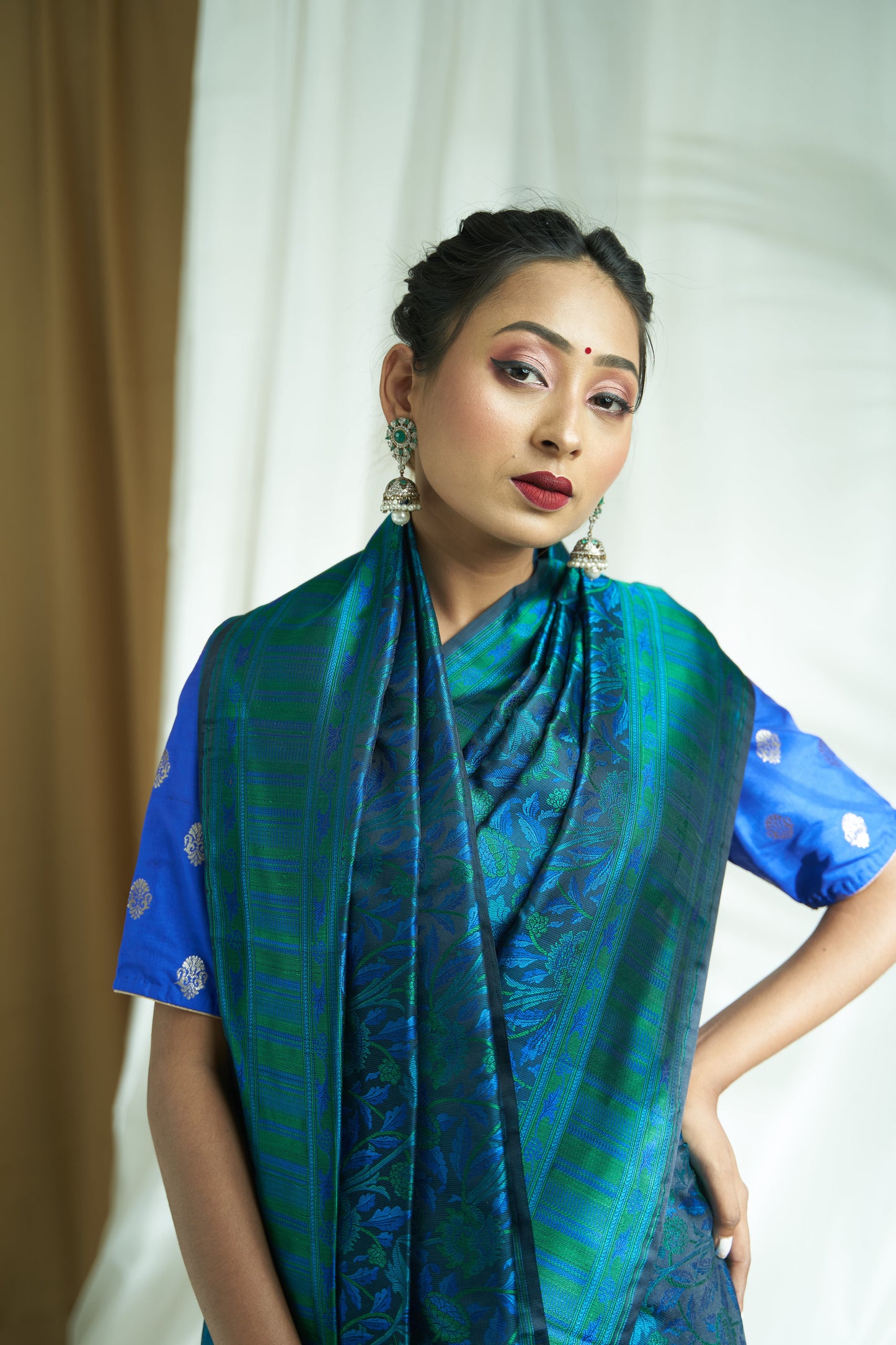 'Neer' German Blue Satin Silk Saree