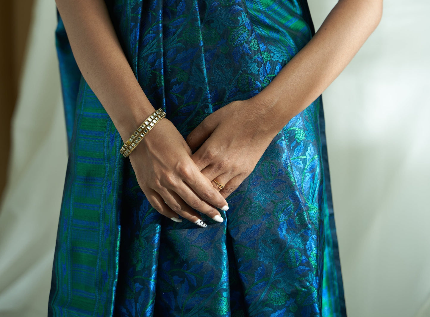 'Neer' German Blue Satin Silk Saree
