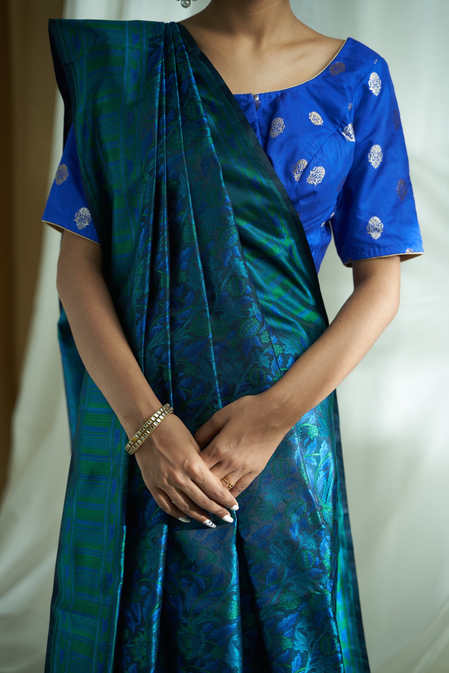'Neer' German Blue Satin Silk Saree