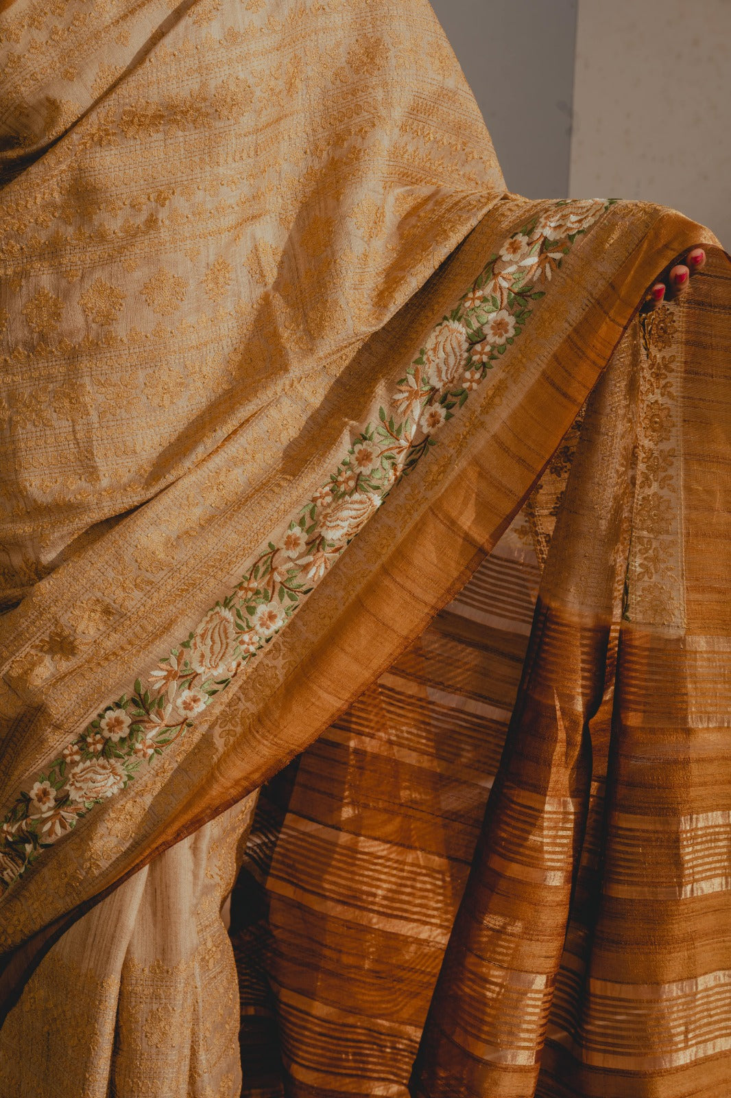 Beige Brown Pure Tusser Saree 2