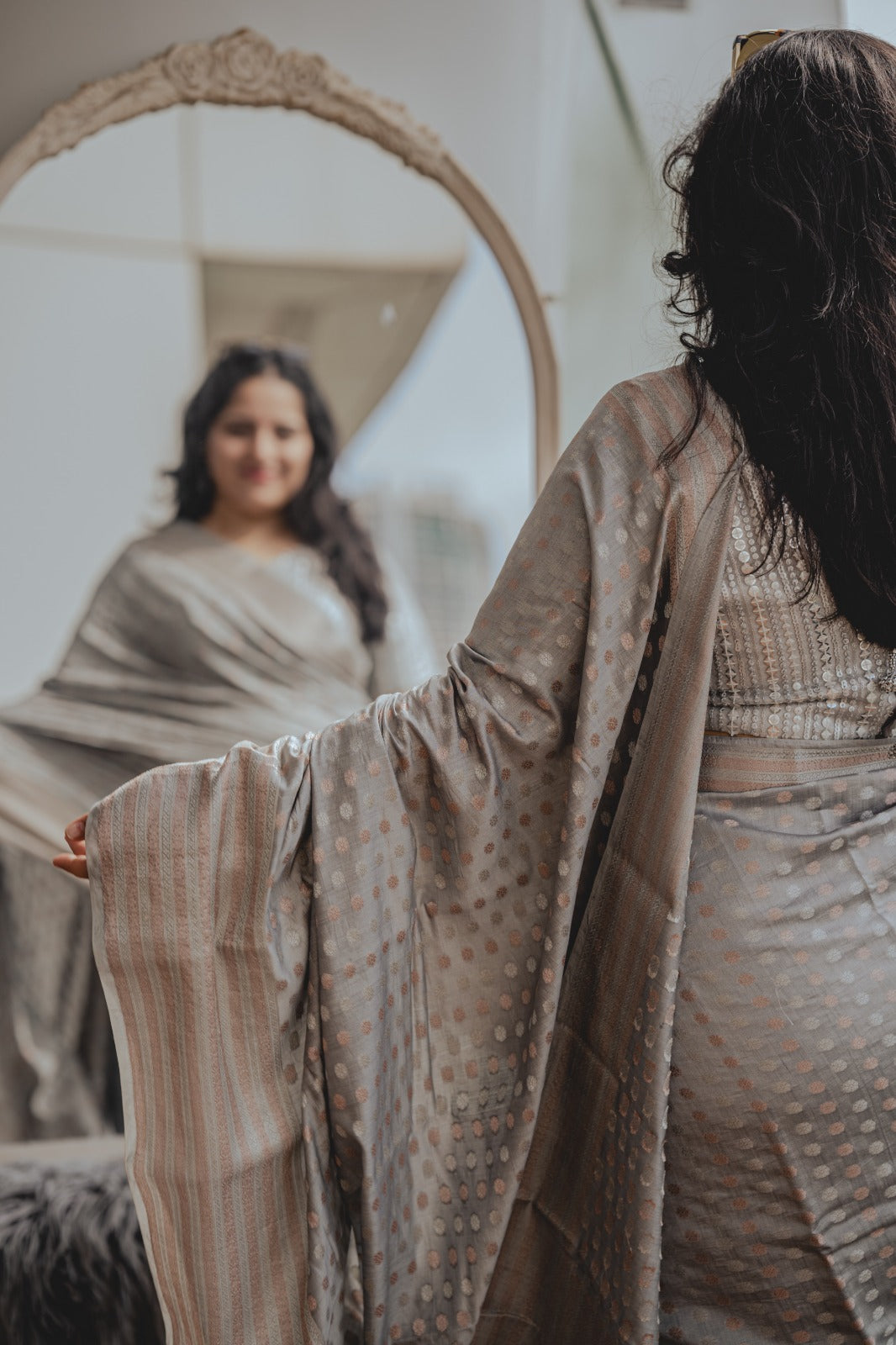 Grey Chiniya Silk Saree 2