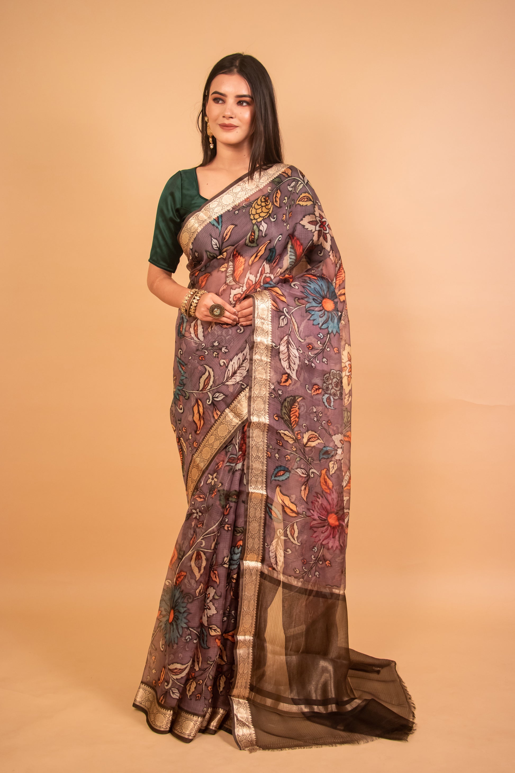 Lavender Kota Silk Saree