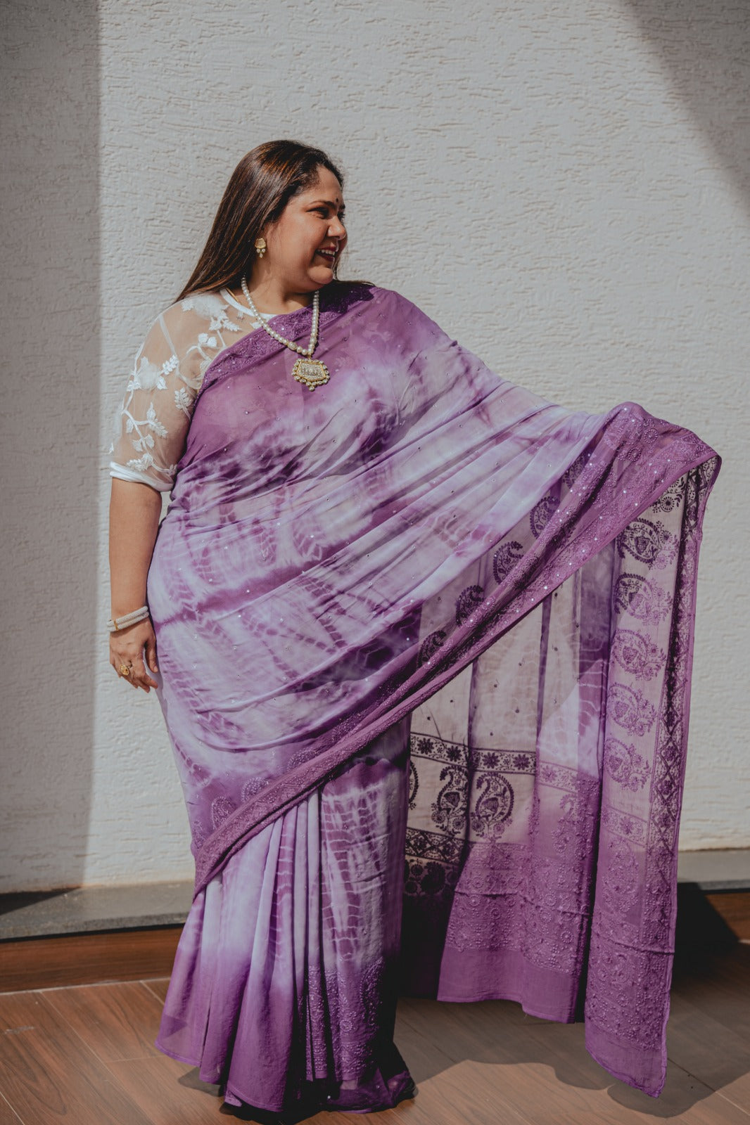 Lavender Viscose Georgette Saree