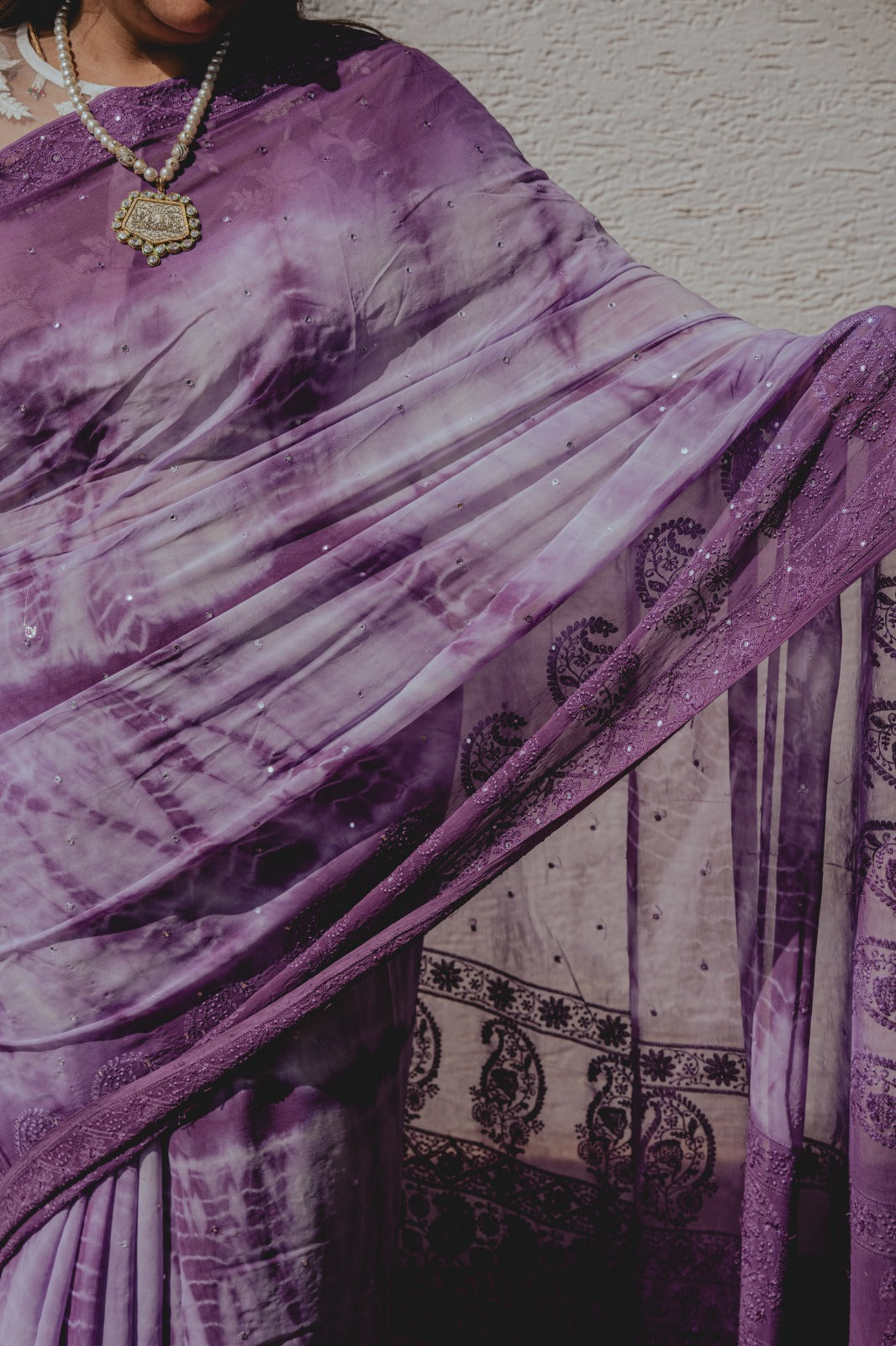 Lavender Viscose Georgette Saree 1