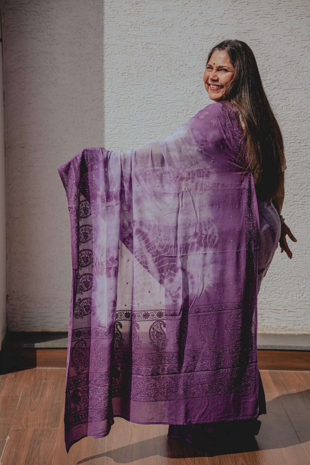 Lavender Viscose Georgette Saree 3