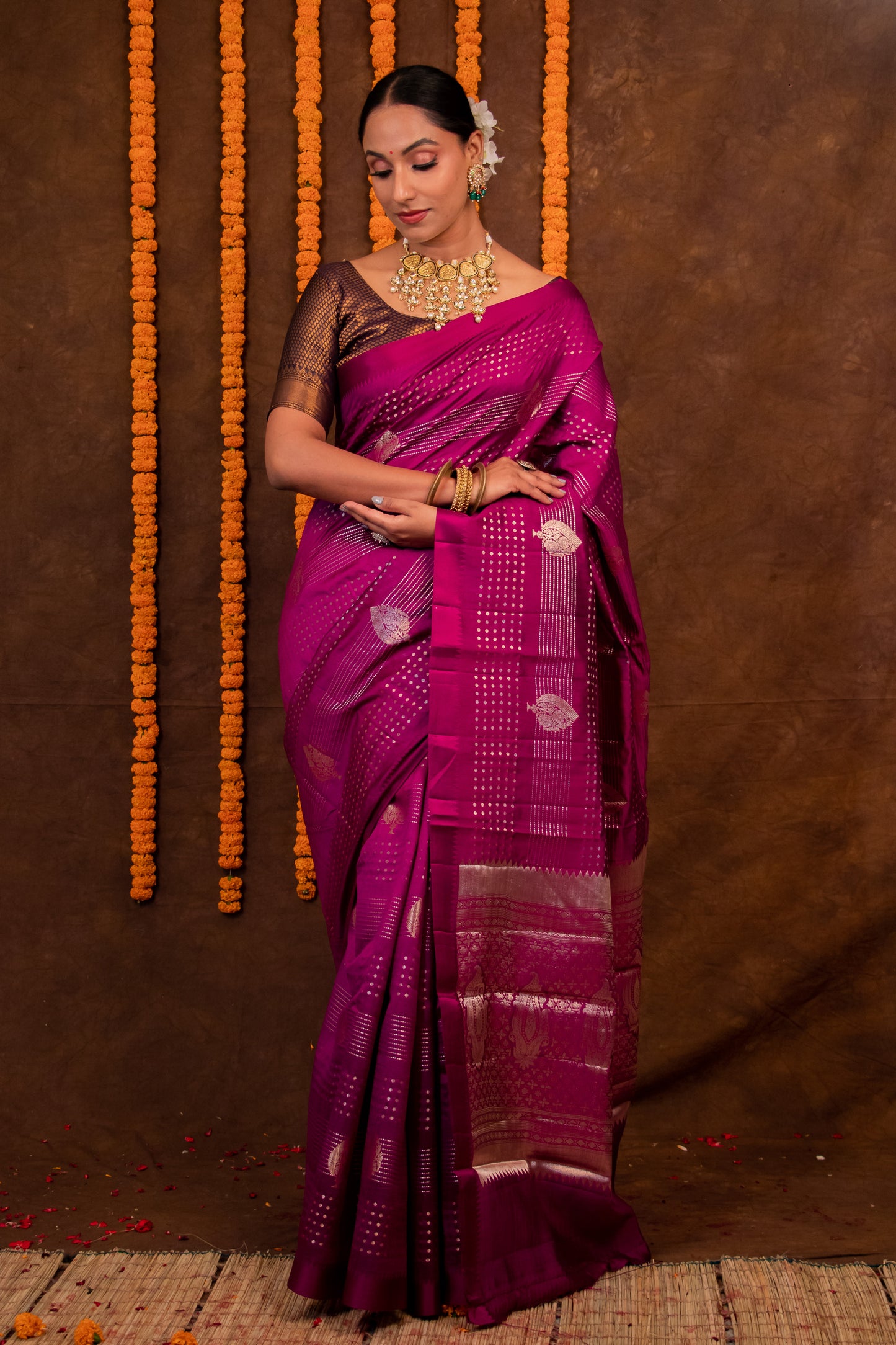 Magenta Pure Chiniya Silk Saree