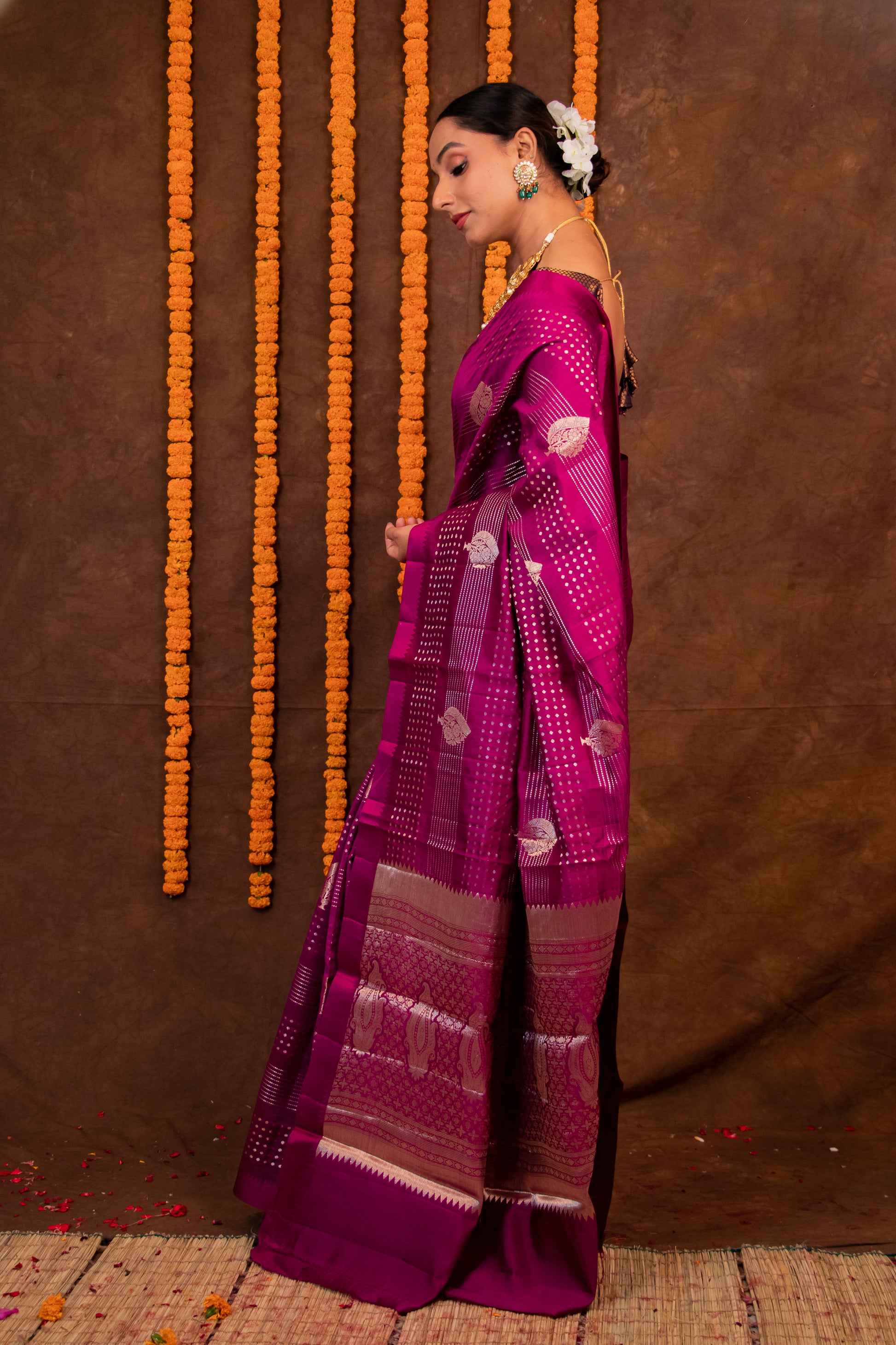 Magenta Pure Chiniya Silk Saree 2