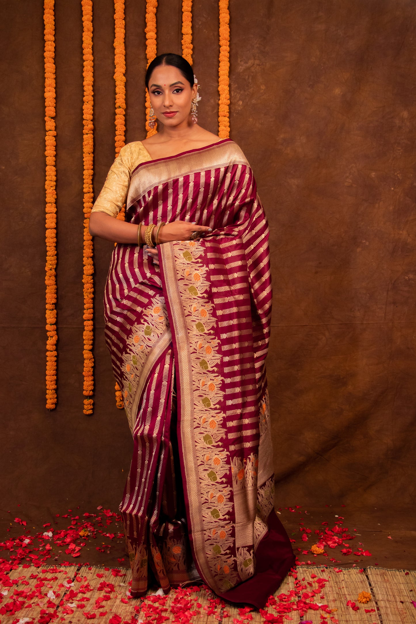 Maroon Red Pure Katan Silk Saree