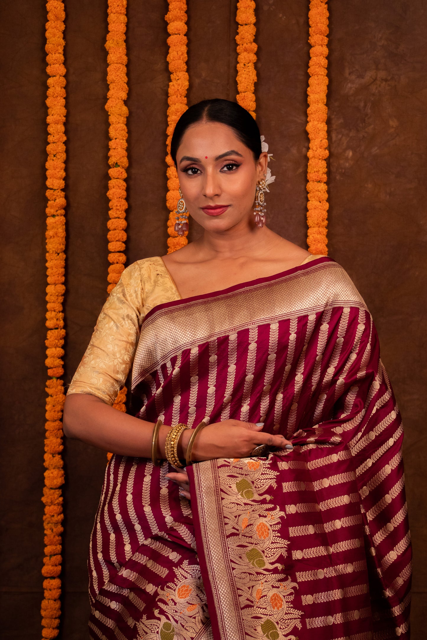 Maroon Red Pure Katan Silk Saree 1