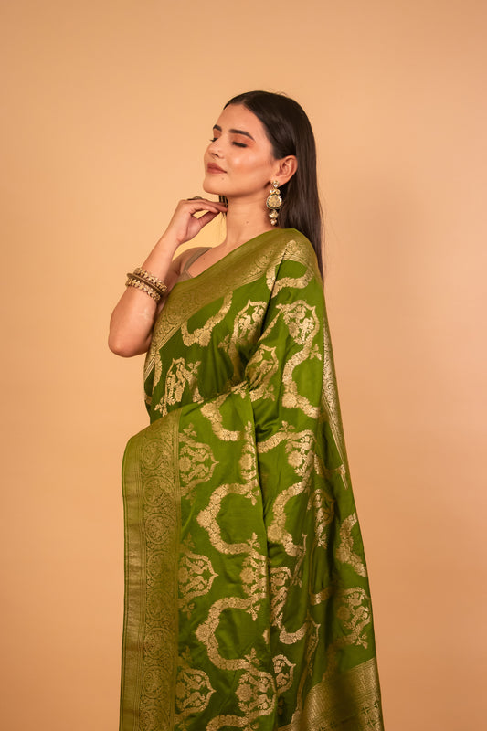 Mehendi Green Mashru Silk Saree 1
