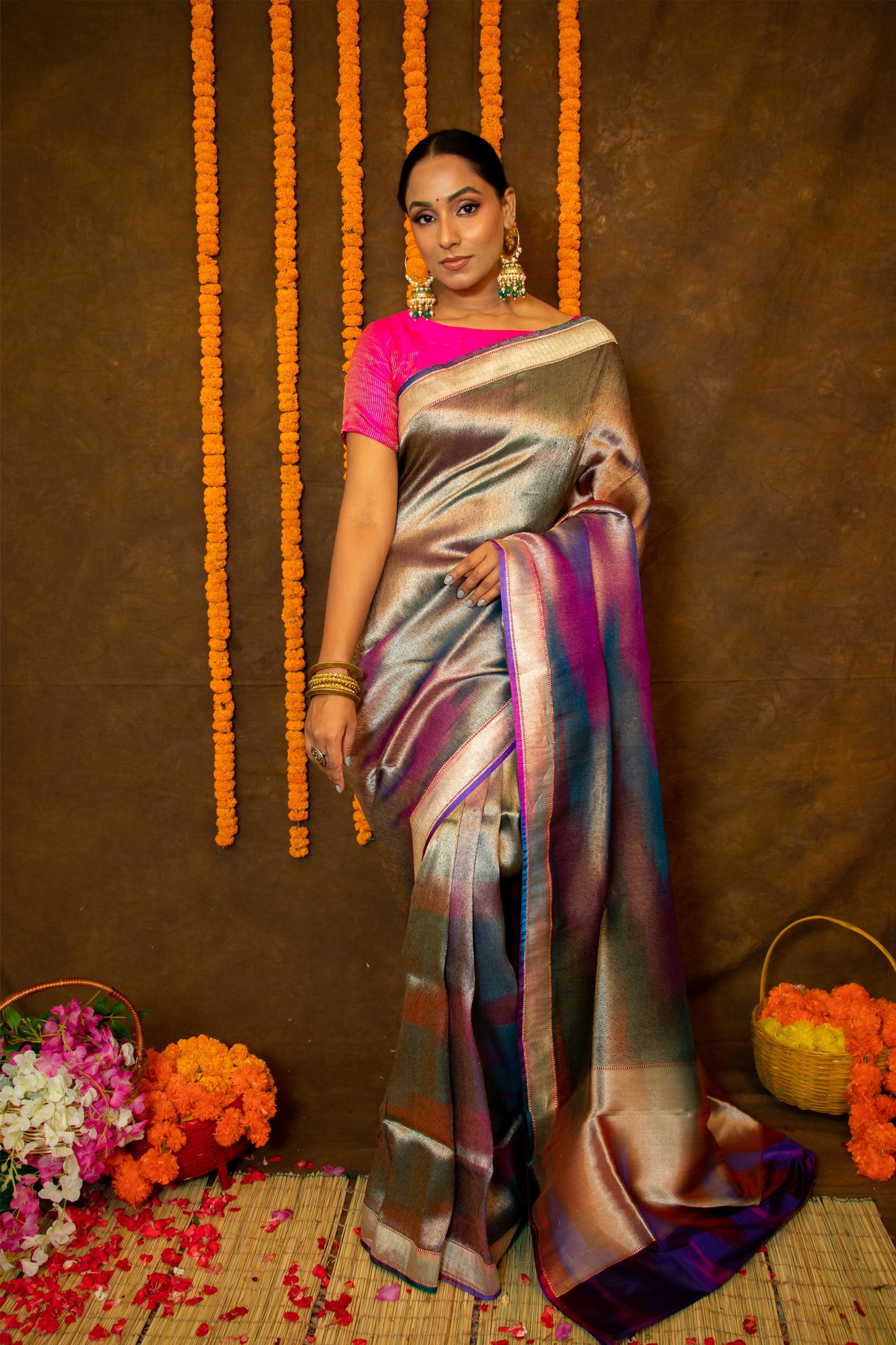 Multicolor Katan Silk Saree