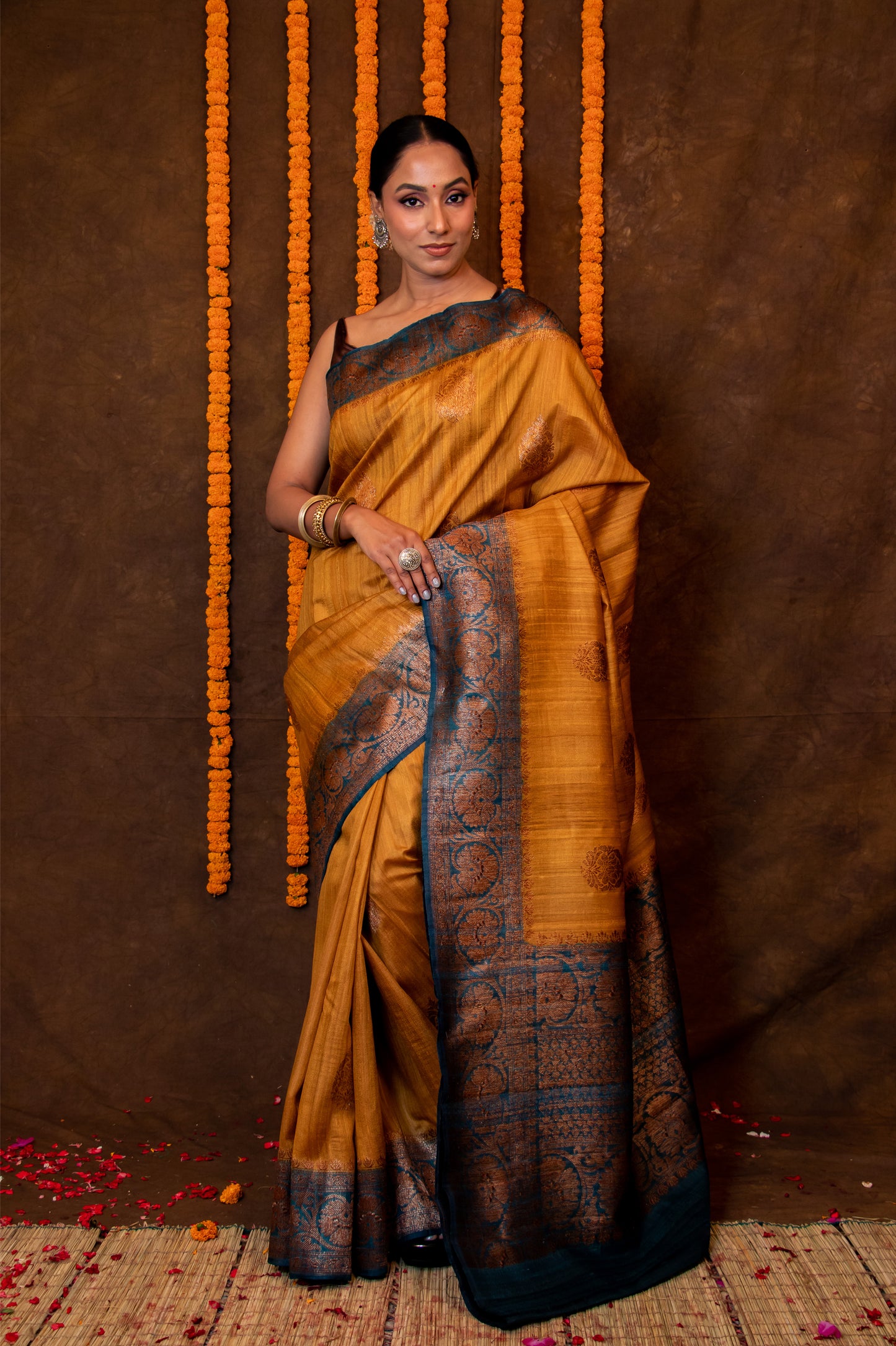 Mustard Yellow Pure Tusser Saree