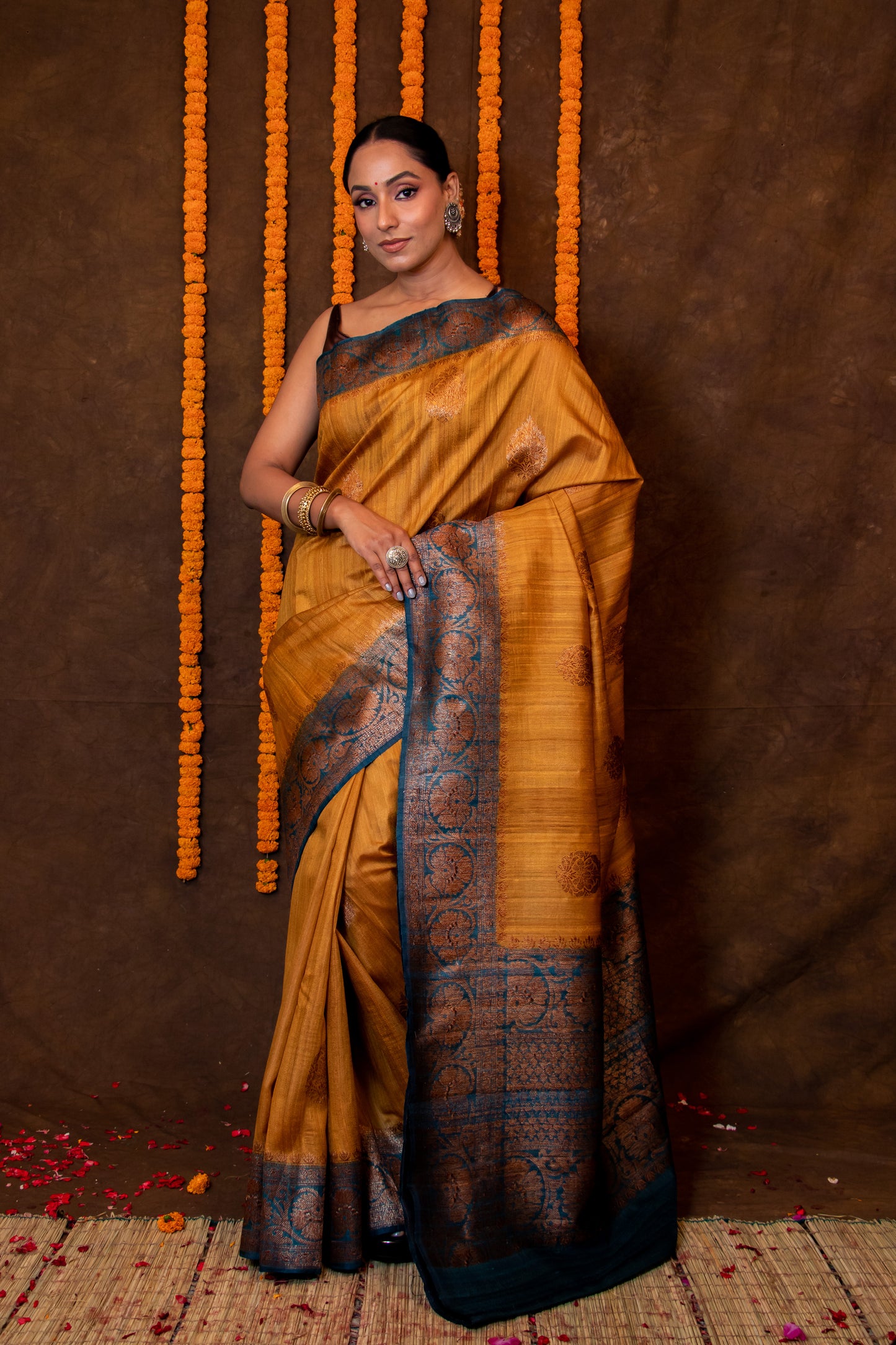 Mustard Yellow Pure Tusser Saree 2