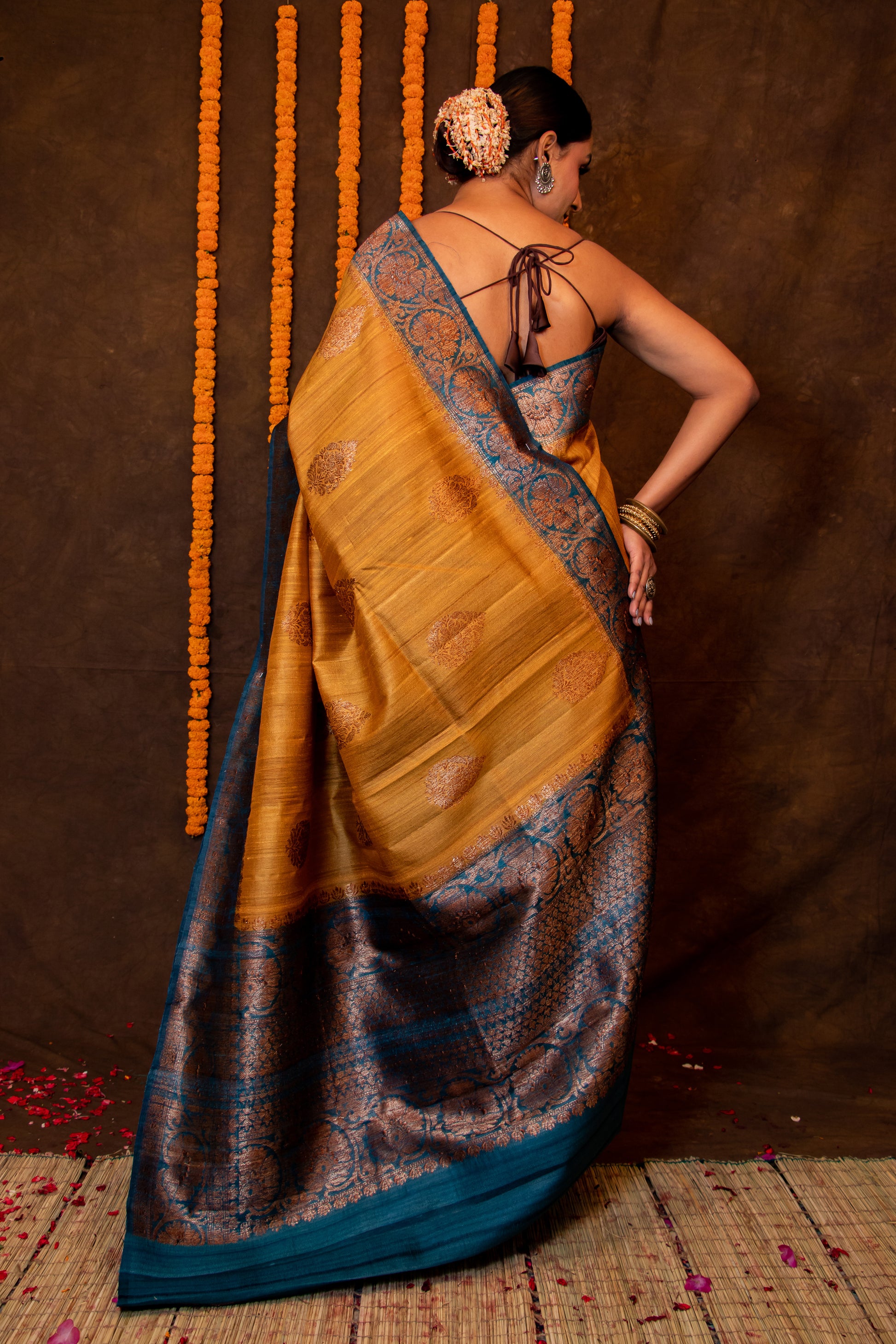 Mustard Yellow Pure Tusser Saree 3