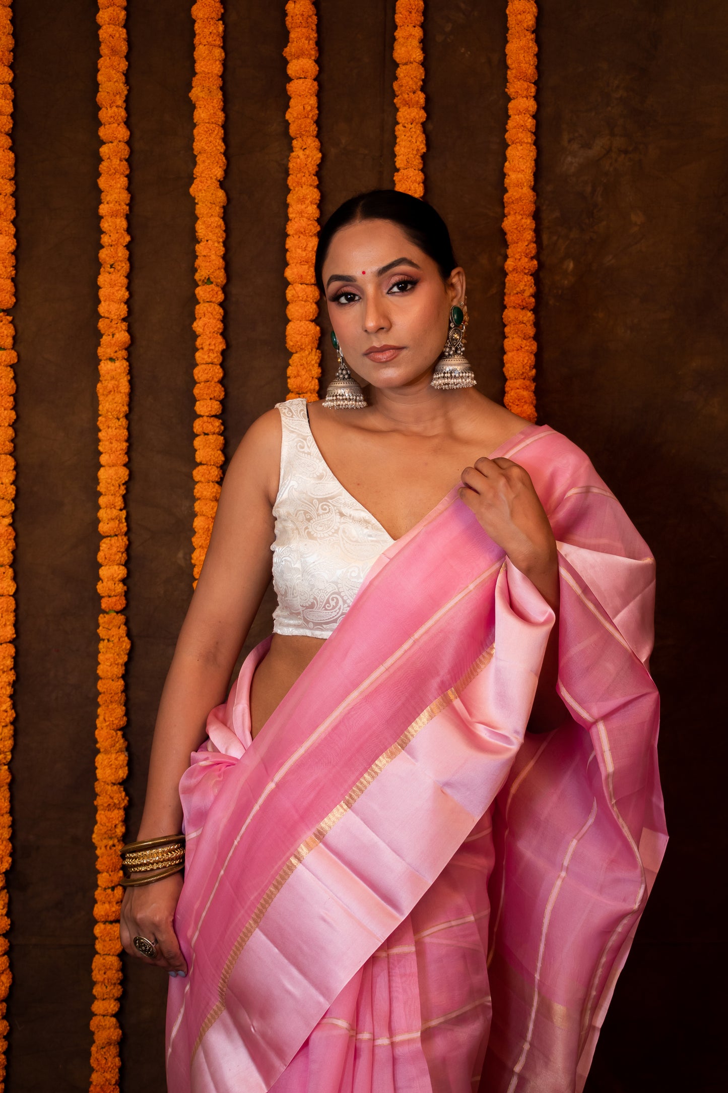 Pink Pure Kora Saree 1