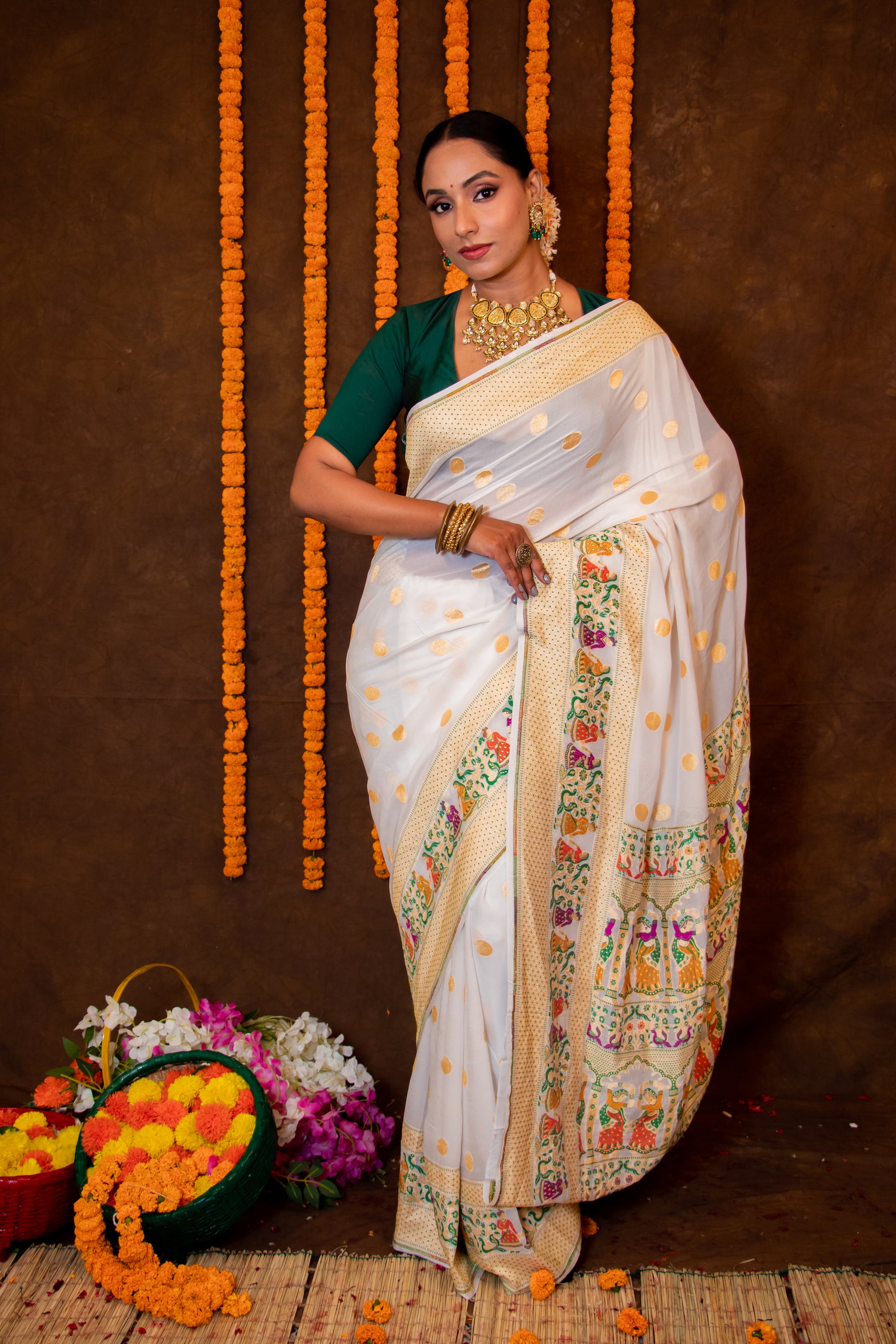 Pure White Khaddi Chiffon Dyeable Saree