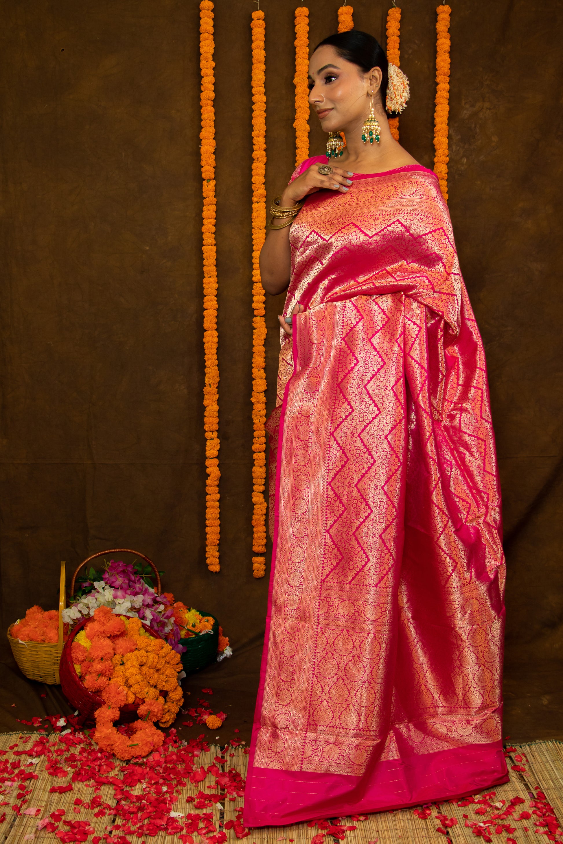 Rani Pink Katan Silk Emboss Saree 2