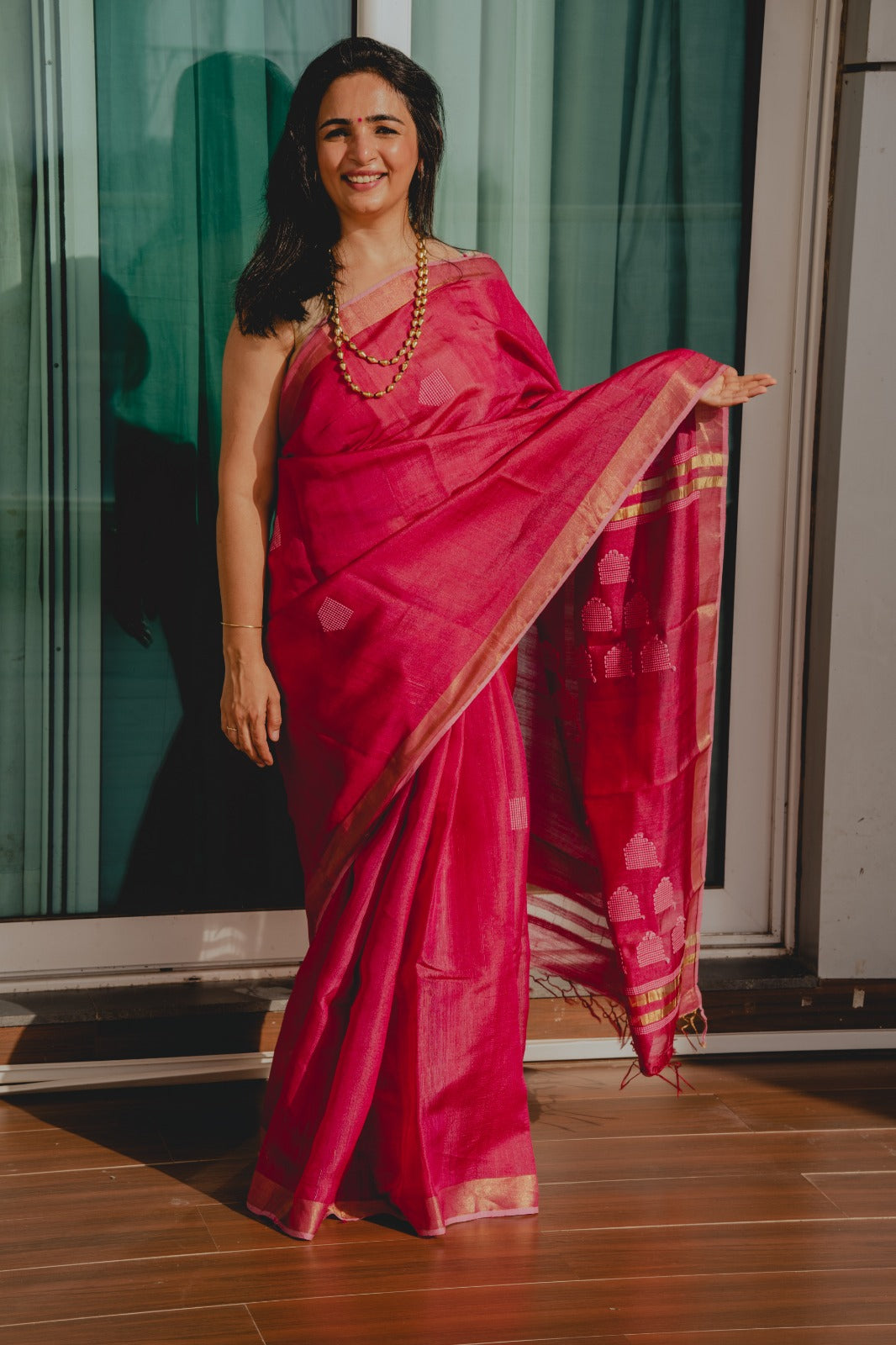 Rani Pink Pure Munga Tusser Saree