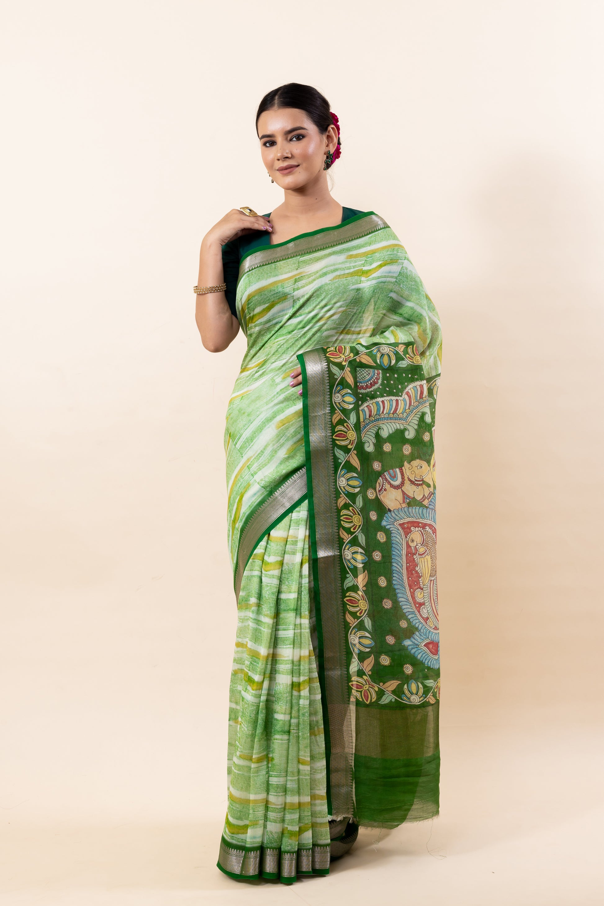 Shaded Green Chanderi Silk Saree