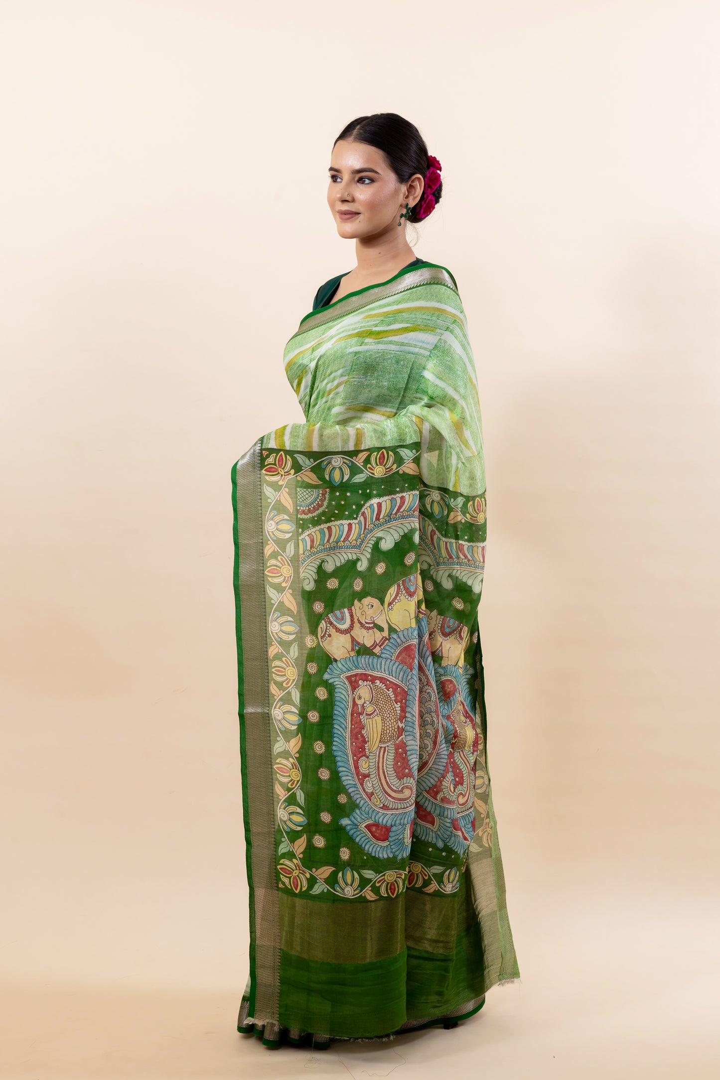 Shaded Green Chanderi Silk Saree 1