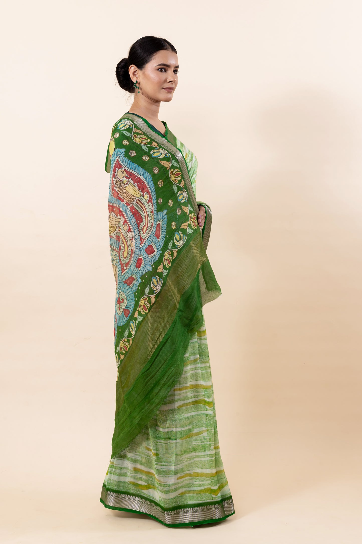 Shaded Green Chanderi Silk Saree 3
