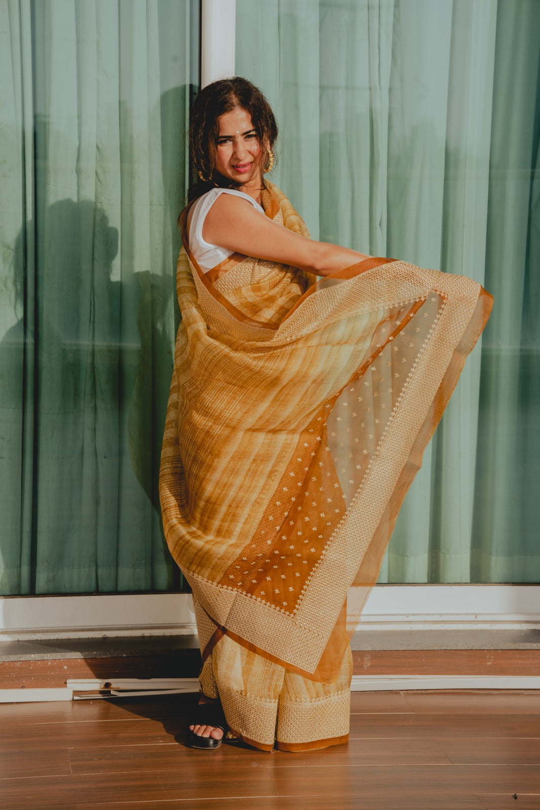 Shaded Yellow Organza Saree