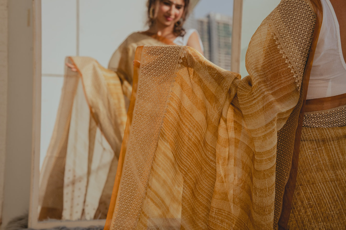 Shaded Yellow Organza Saree 3