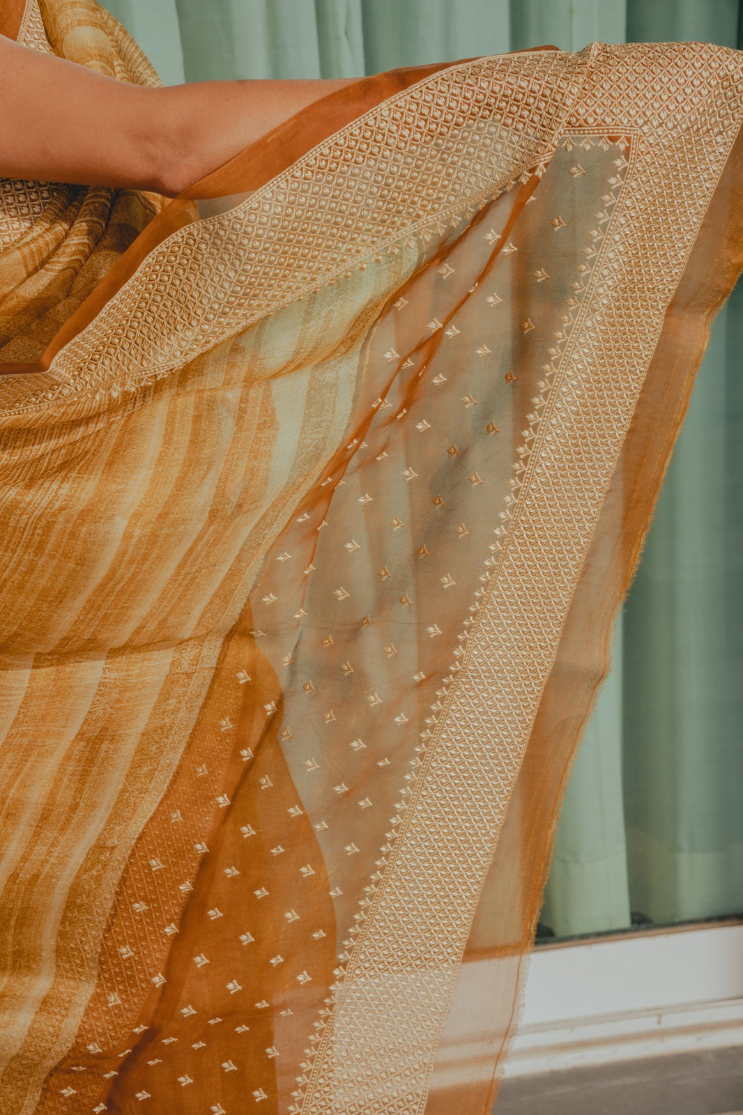 Shaded Yellow Organza Saree 4