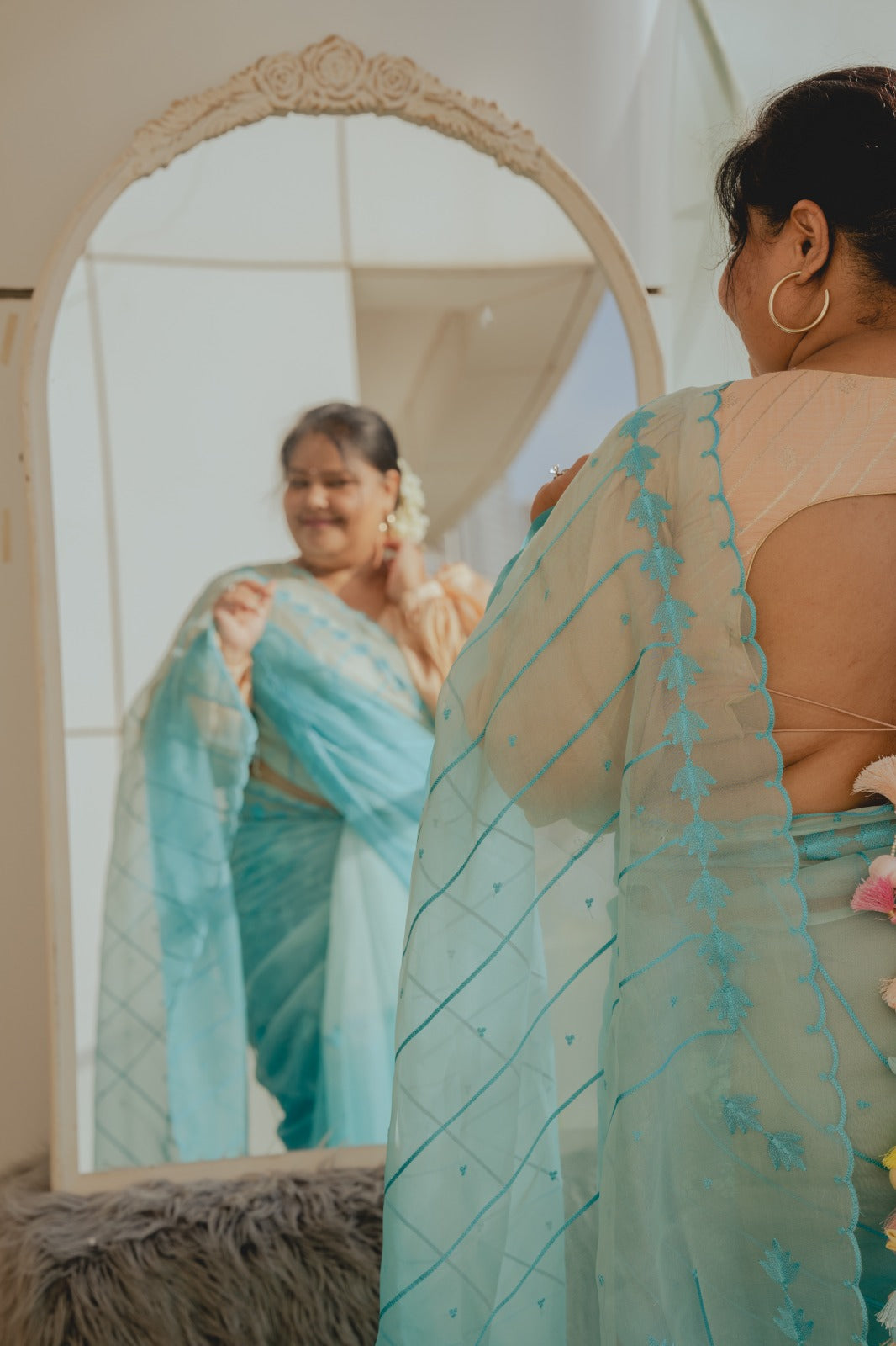 Sky Blue Organza Shaded Saree 2