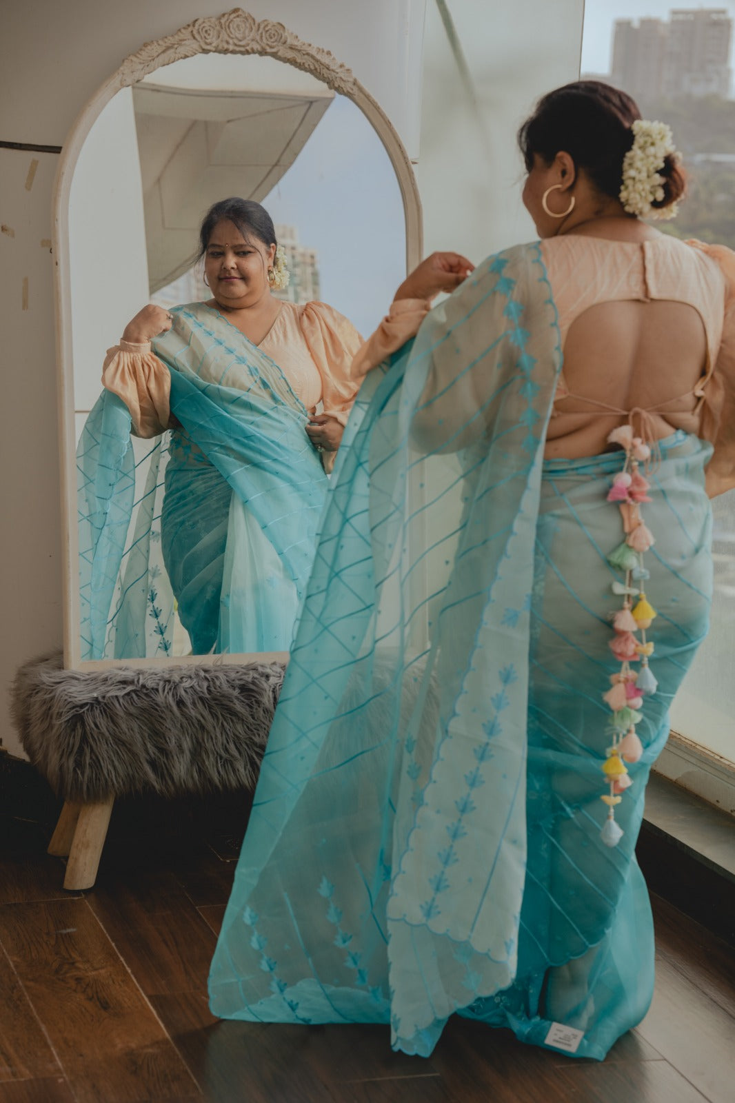 Sky Blue Organza Shaded Saree 4