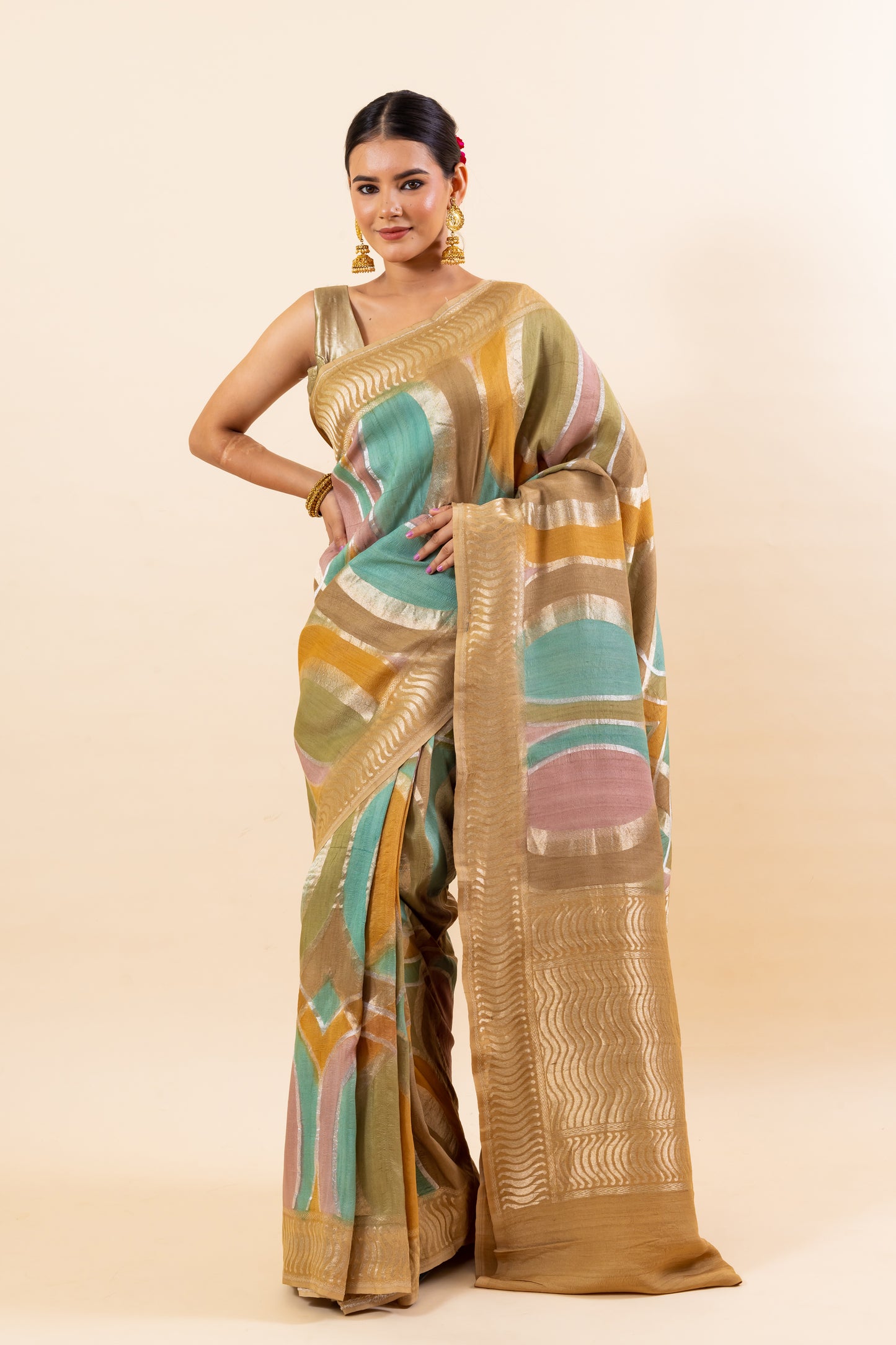 Multicolor Tusser Silk Saree