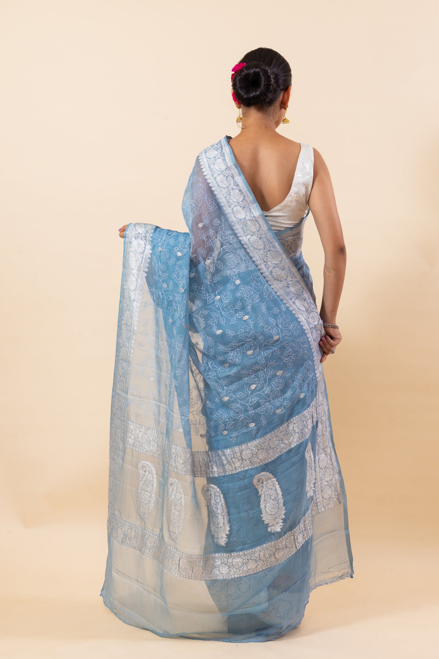 Bluish Grey Chiffon Saree